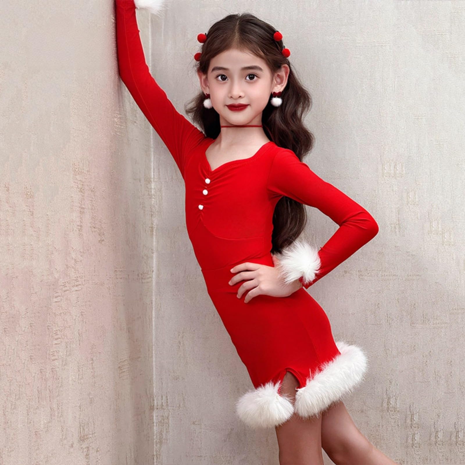 MEECHI Abito da Ballo Latino Autunno-Inverno for Ragazze Body Elastico