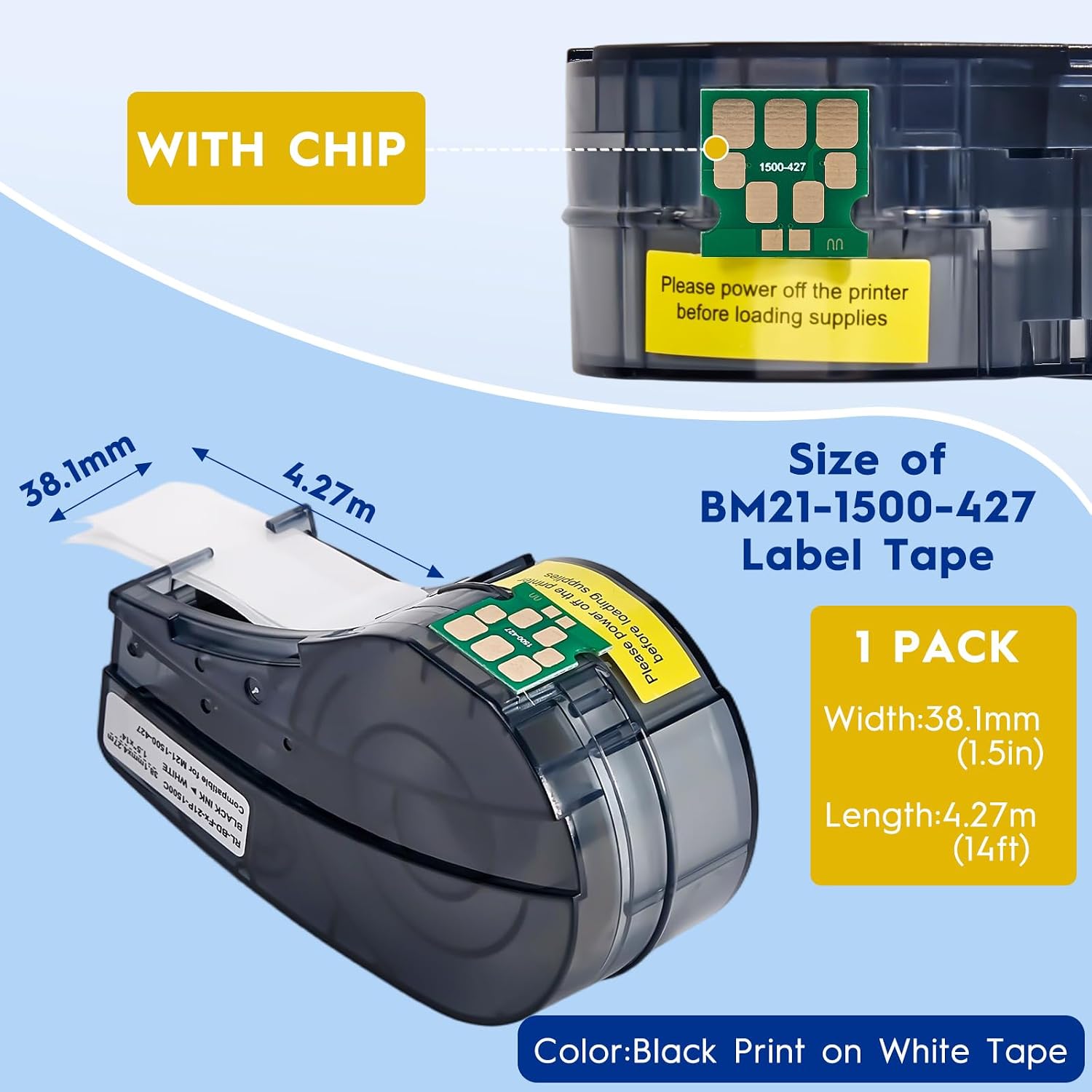 1 Pack Replacement for Brady M21-1500-427 Label Tape, Compatible with Brady M210, M210-LAB, BMP21-PLUS, BMP21-LAB, M211 Printers, Self-Laminating Wire Wrap, 1.5" W 14' L