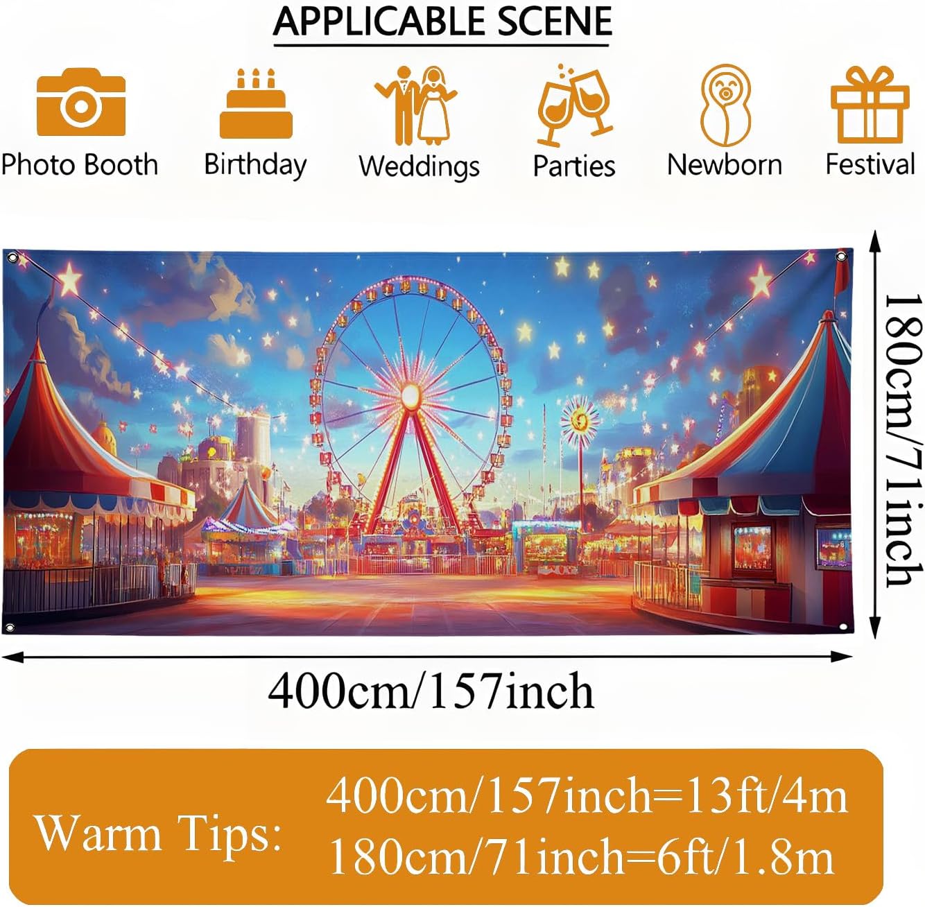 Carnival Garage Door Cover, Colorful Carnival Night Large Garage Banner Decorations, Summer and Party Outdoor Decor 157x71 Inch