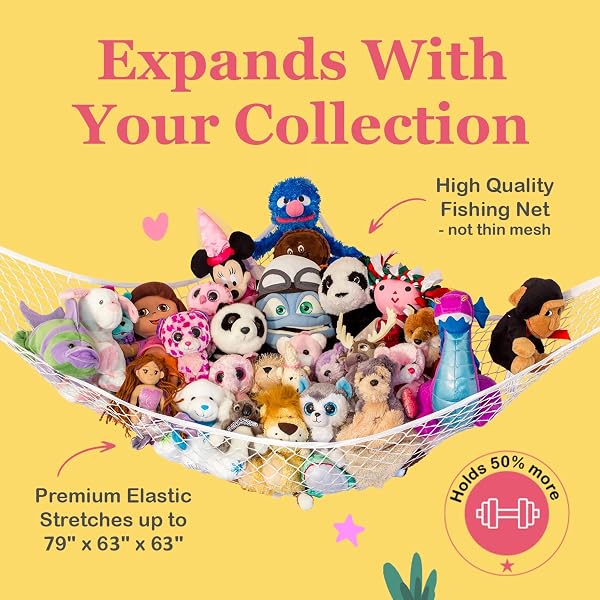 Lilly's Love Large Stuffed Animal Net Hammock for Plushie Toys | Corner Hanging Organizer for your Teddy and Stuffy Collection | Easy to Hang w/Included Anchors & Hooks (White) - 2