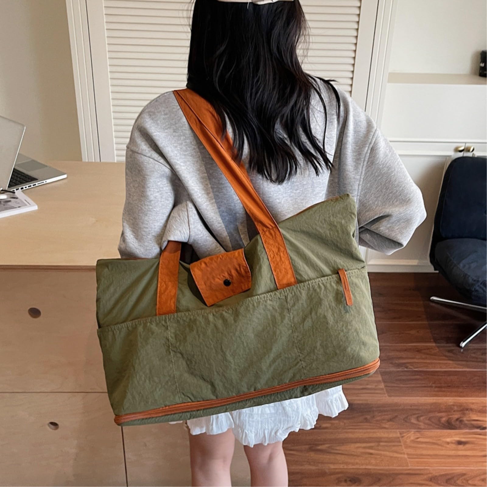 HJDMO - Borsone da viaggio pieghevole da 20 l, espandibile + 7 cm, in tessuto Oxford, con scomparto per asciutto bagnato, trasporto a mano e borsa a tracolla per weekend gite, fitness, uso quotidiano