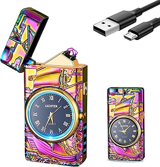 Electric Lighter with Clock YOZWOO USB Rechargeable Lighter with LED Light, Plasma Dual Arc Lighters with LED Power Display for Candle, Cool Lighters Gifts for Men and Women (Magic-Boat)