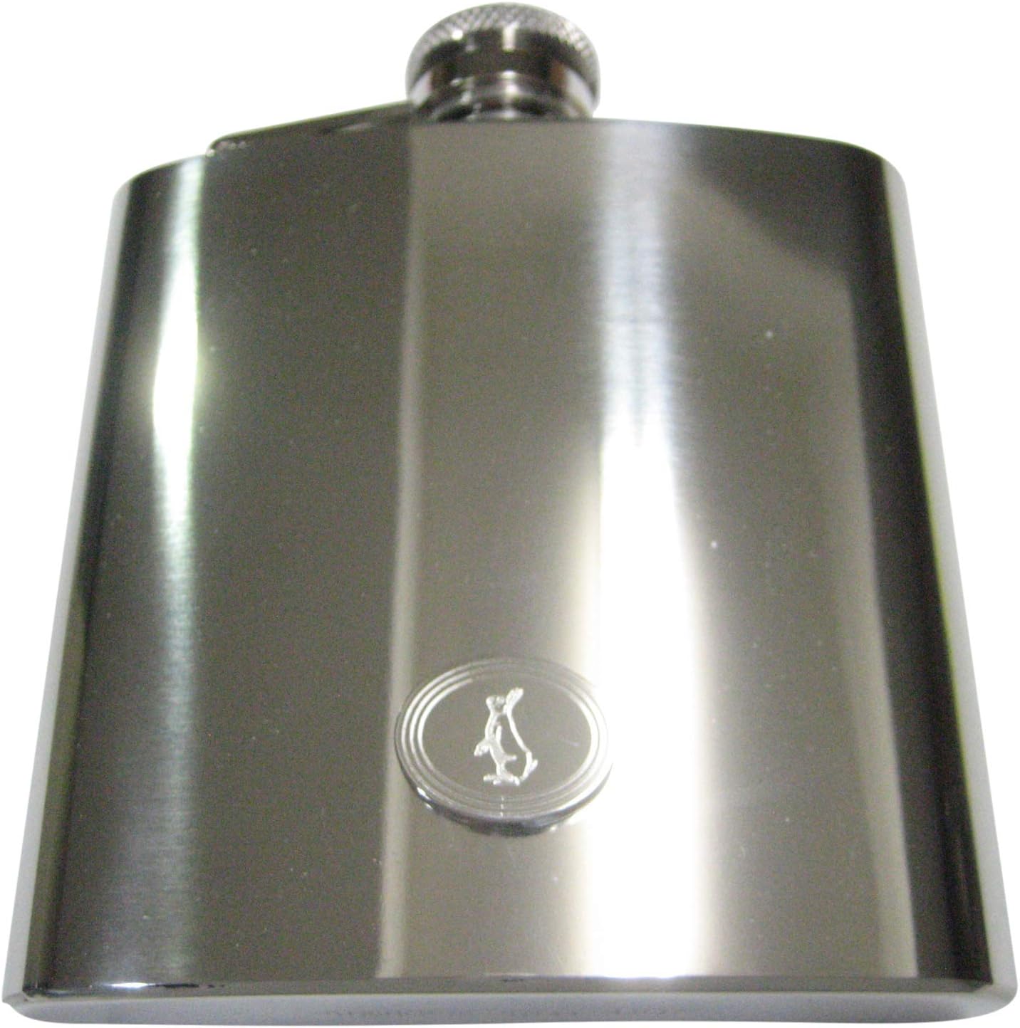 Kiola Designs Silver Toned Etched Oval Standing Rabbit 6 Oz. Stainless Steel Flask