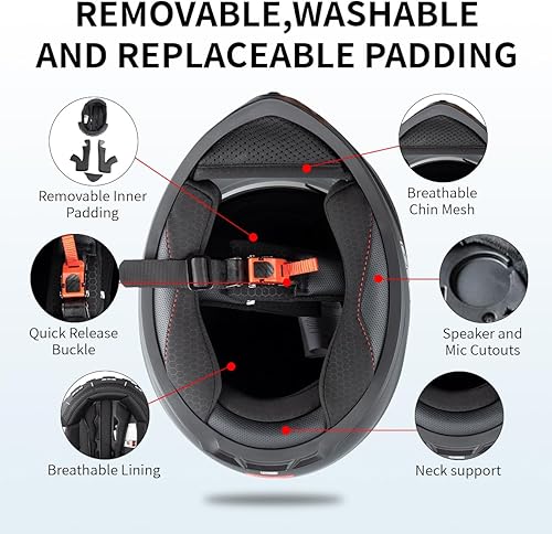 Miniatura 3 de CYCKING Motorcycle Helmet Full Face Modular Dot Men Womens Black White Adult Quick Release Buckle Retro Four Season Removable Washable