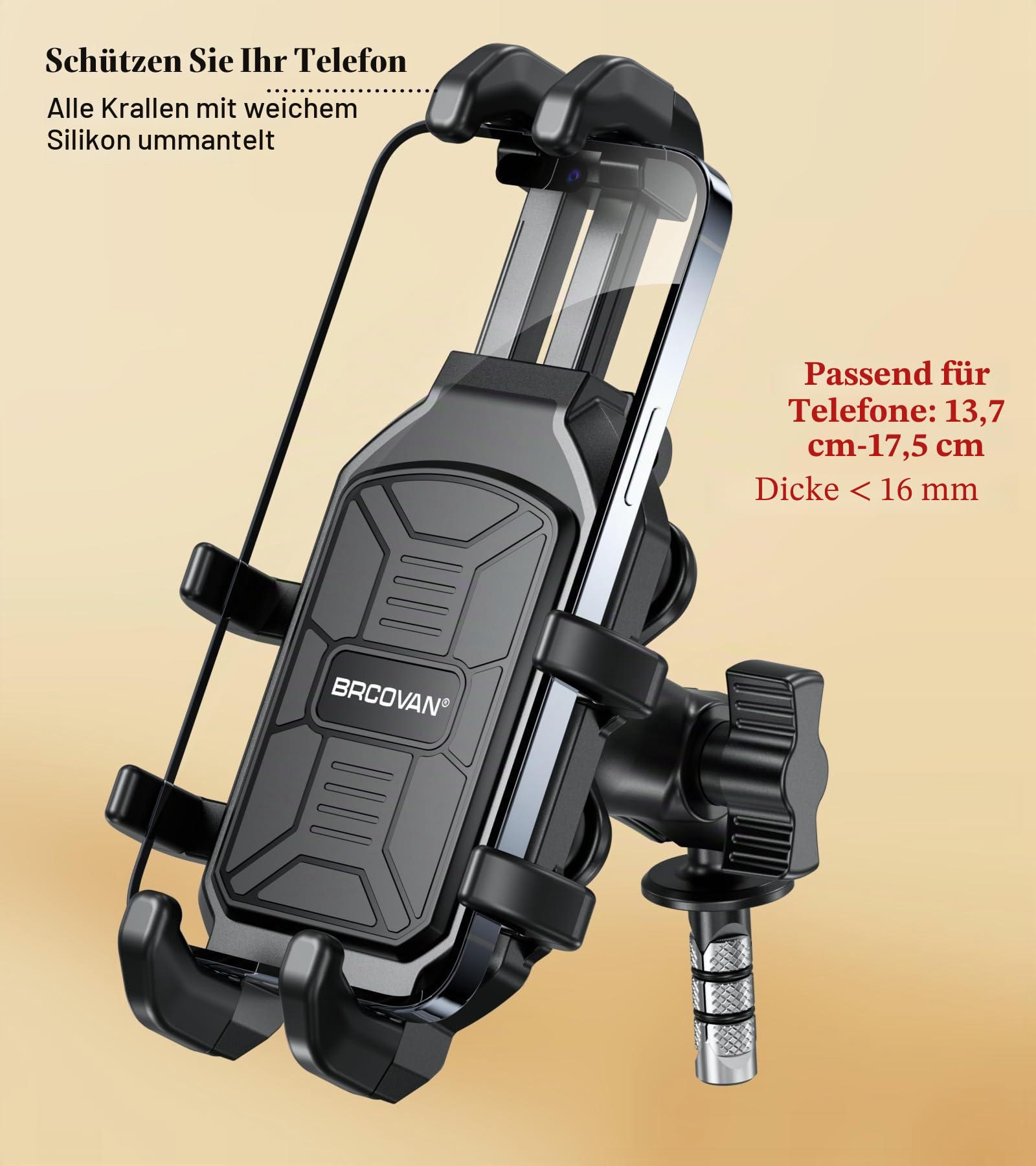 BRCOVAN Motorrad Gabelvorbau Handyhalterung mit Vibrationsdämpfer, Verstellbar Motorrad Handyhalter, Anti-Shake, für 5,4 Zoll - 7,2 Zoll Smartphones
