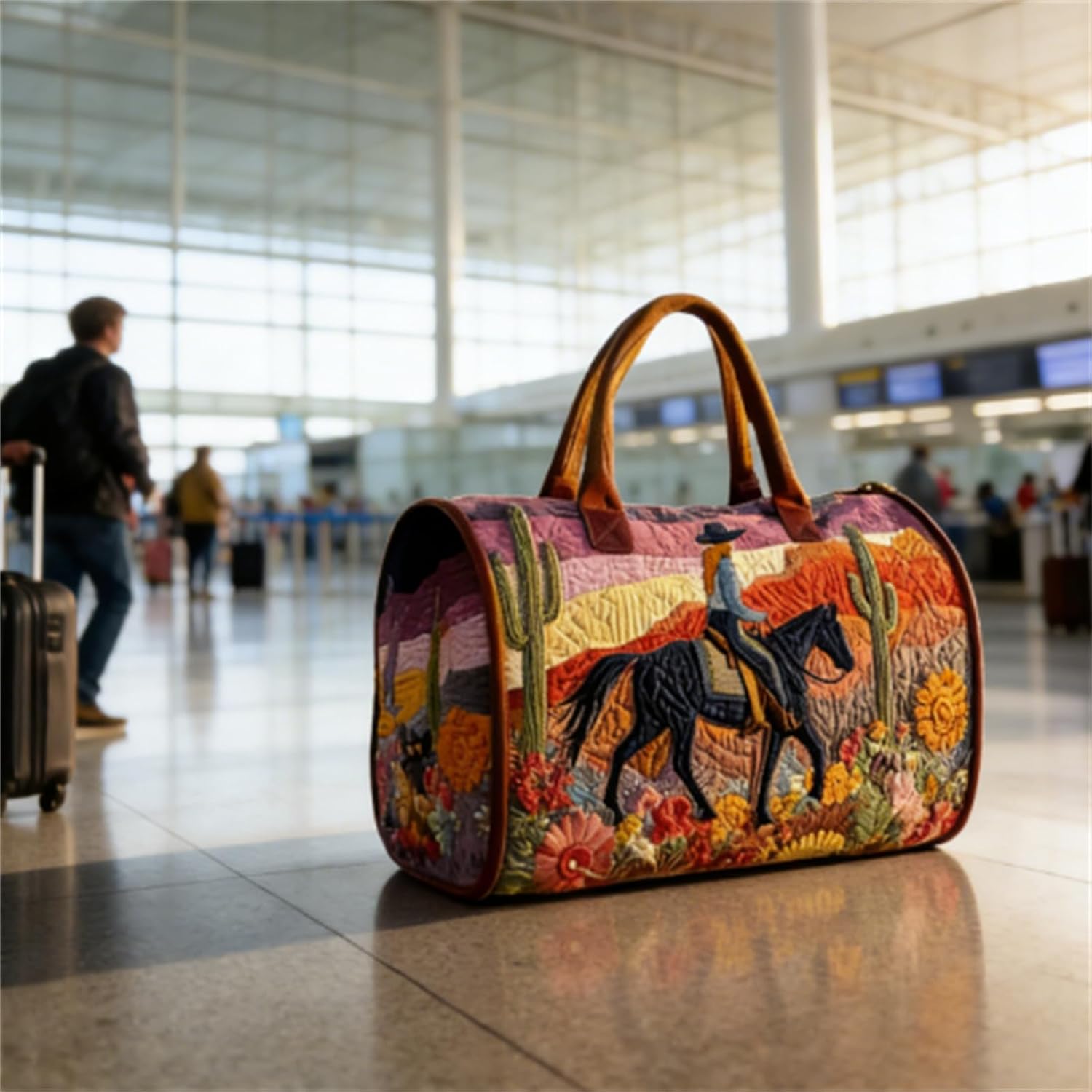 Ocean-Themed Quilted Duffle Bag, Hippie Van Quilted Duffle Bag, Boho Travel Weekender Bags with Handle