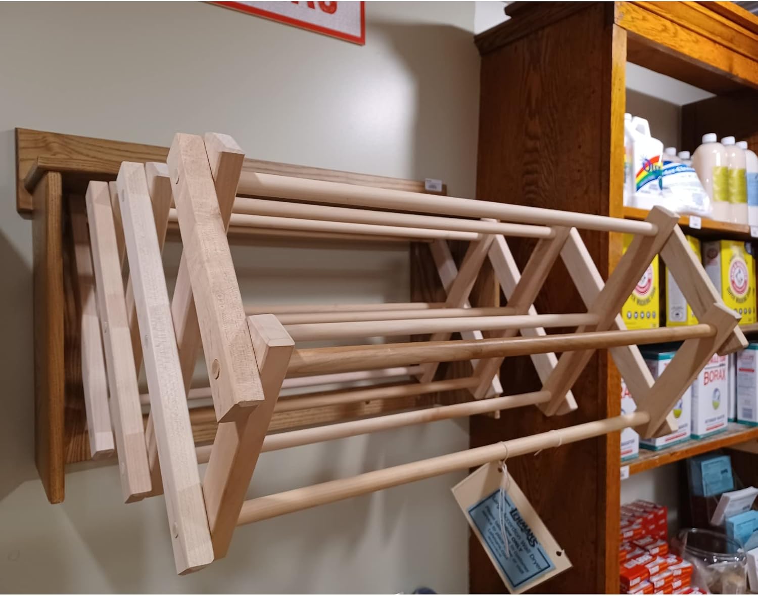 Lehman's Amish Made Wooden Accordion Clothes Drying Rack and Shelf Large