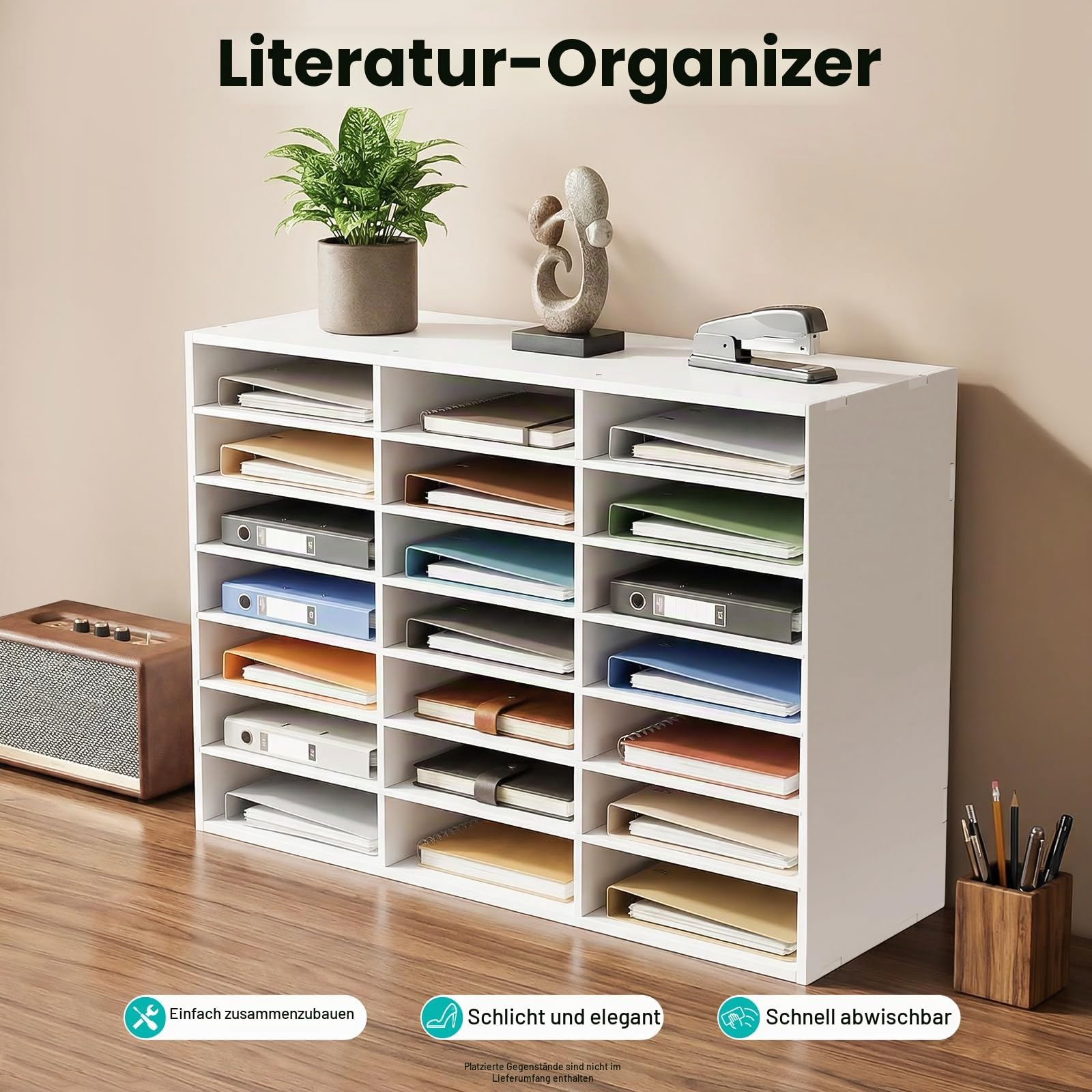 Ablagefächer, 24/36-Fächer-Literatur-Organisator, Büro Schreibtisch Organizer, Desktop-Aktenhalter Dokumentenlager, Dokumentenhalter, für Bücher, Zeitschriften (Weiß, 73.7 * 30.2 * 59.6cm)