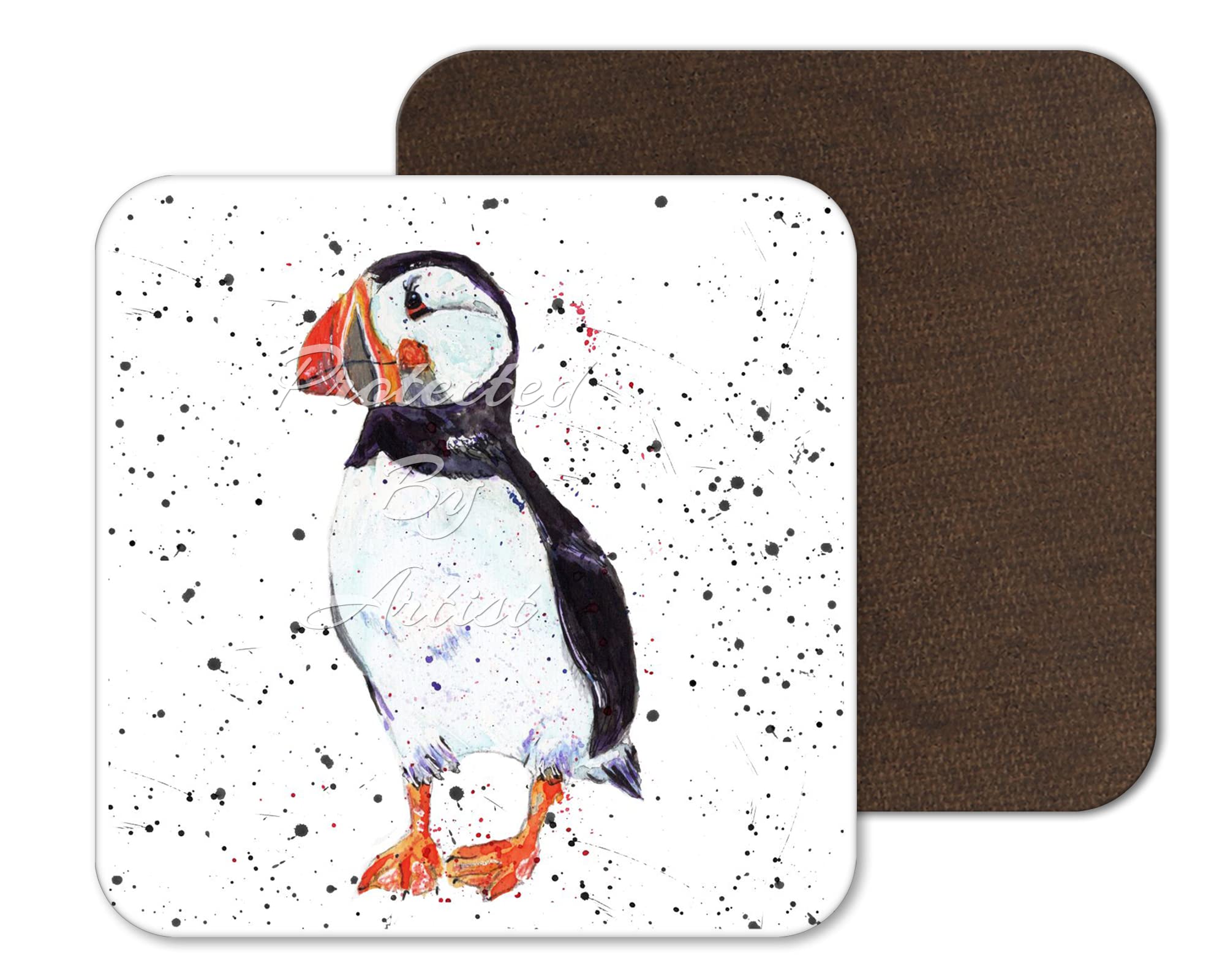 Coaster Puffin Bird Coasters Watercolour Art Gift Work Office Dining Tea coffee (1)