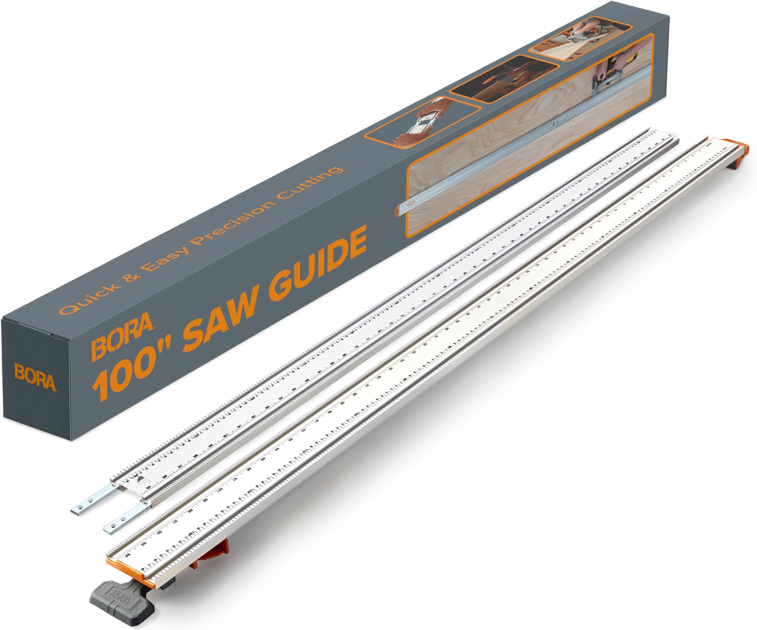 BORA 100" NGX Clamp Edge, Straight Cut Guide for Circular Saws, Aluminum, Includes 50-Inch Clamp Edge & 50-Inch Extension for 100-Inch Cutting Length, 544100