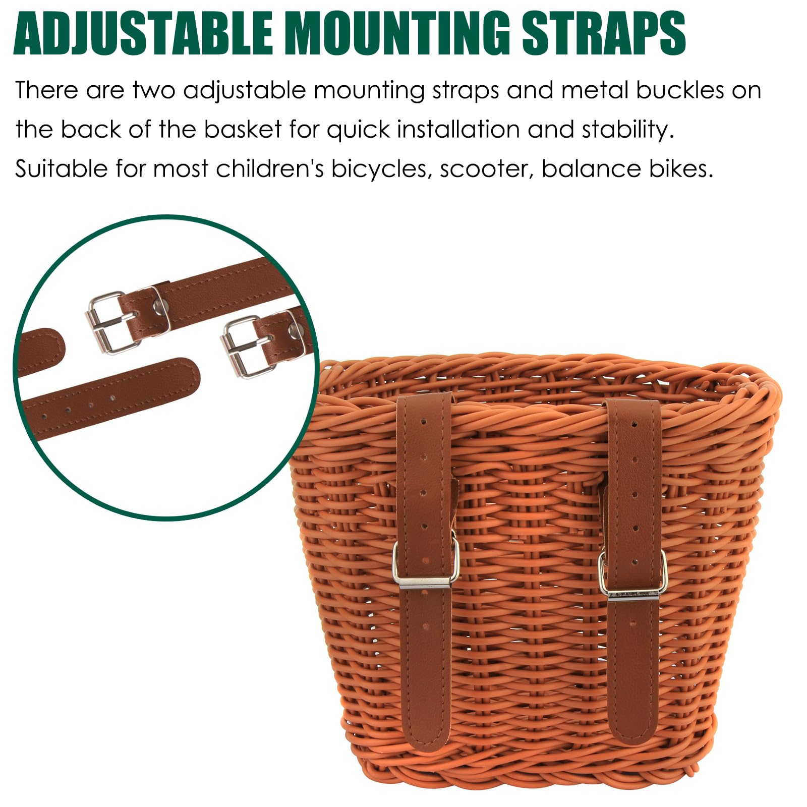 Twilight Garage Bicycle Wicker Basket for Kids Bikes Tricycle, Scooters, Brown, Polypropylene, Handlebar Mount - Image 2