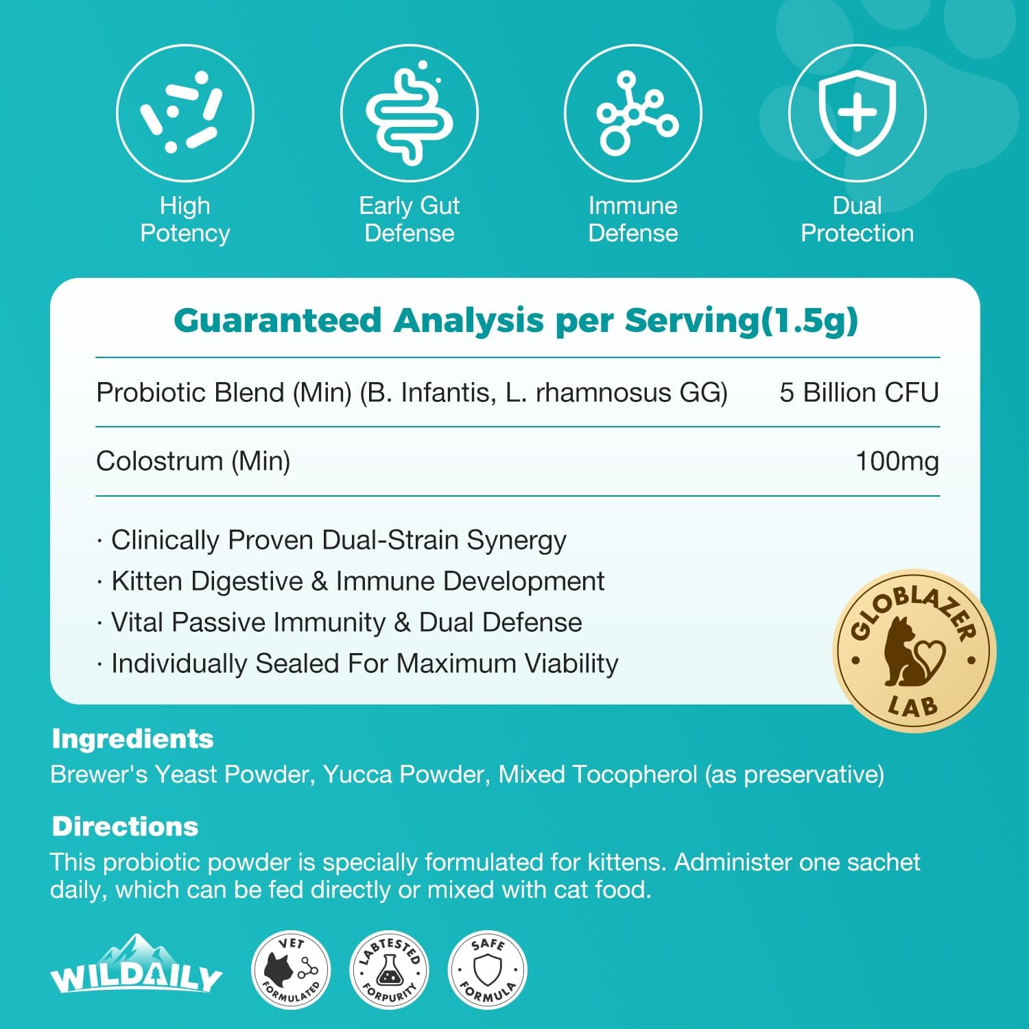 Cat Probiotics，Veterinary-Formulated Kitten Probiotics with Colostrum - 30 Count Individual Packets,Diarrhea Relief, Immune & Digestive Health Support for Kittens