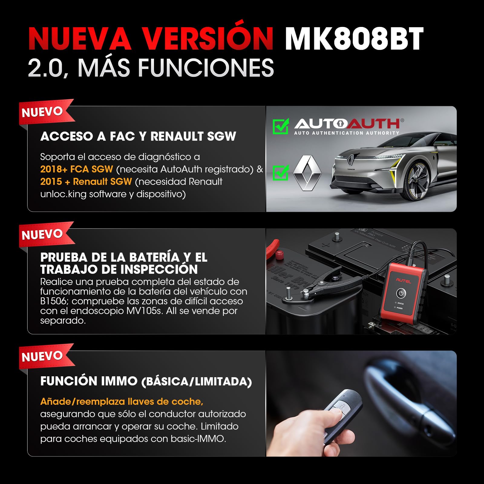 Autel MaxiCOM MK808K-BT Escáner: 2024 Actualiza de MX808S MK808S, Función como MK808BT Pro MK900BT Herramienta Escaneo Bidireccional, Dual WiFi, Prueba Activa, 28+ Servicio, Diagnóstico Todos Sistemas
