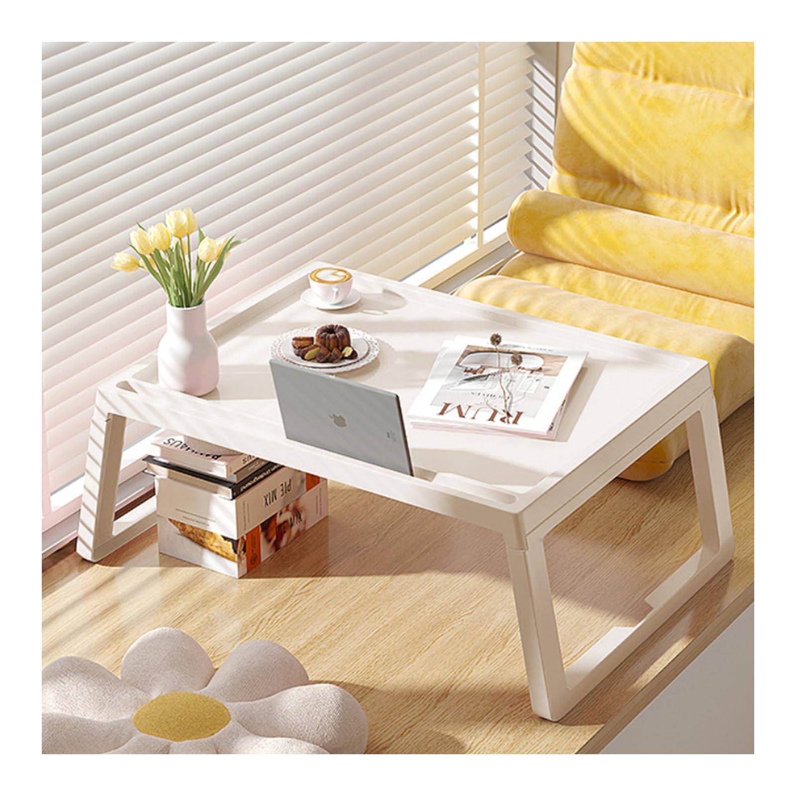 Lap Desks Plateau，Table De Lit Pliable，Table De Lit Pliante Multifonctionnel，Table Pliable pour Ordinateur Portable，Convient Aux CanapéS, Lits, Terrasses Et Balcons.(Pearl White)