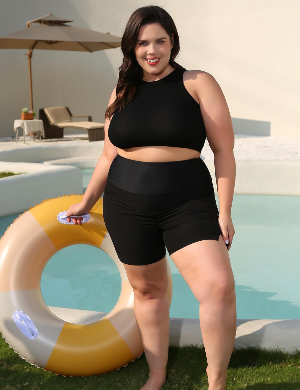 COOTRY Womens 5'' Plus Size Swim Board Shorts High Waisted Quick Dry Beach Shorts Swimsuit Bottoms with Pockets - Image 2