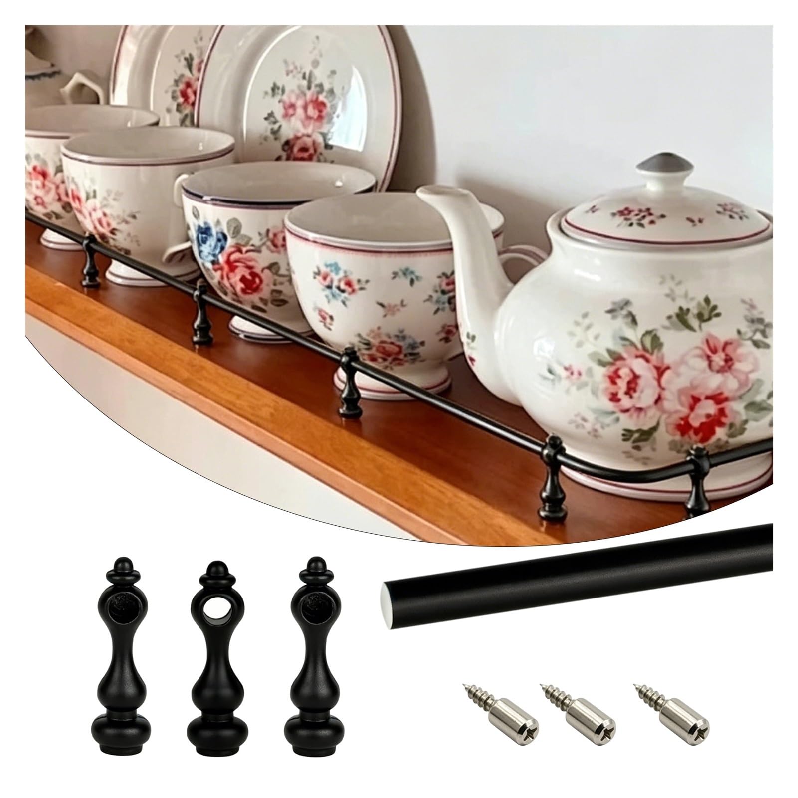 Custom Anti-Fall Cabinet Guardrail Bars 20-158 cm, Offices RV Shelf Guard Rails Decor for Glassware, Collectibles, Aluminum Flexible Tipping Rail Set with Mounting Screws(Black,L 32"/81.3cm)