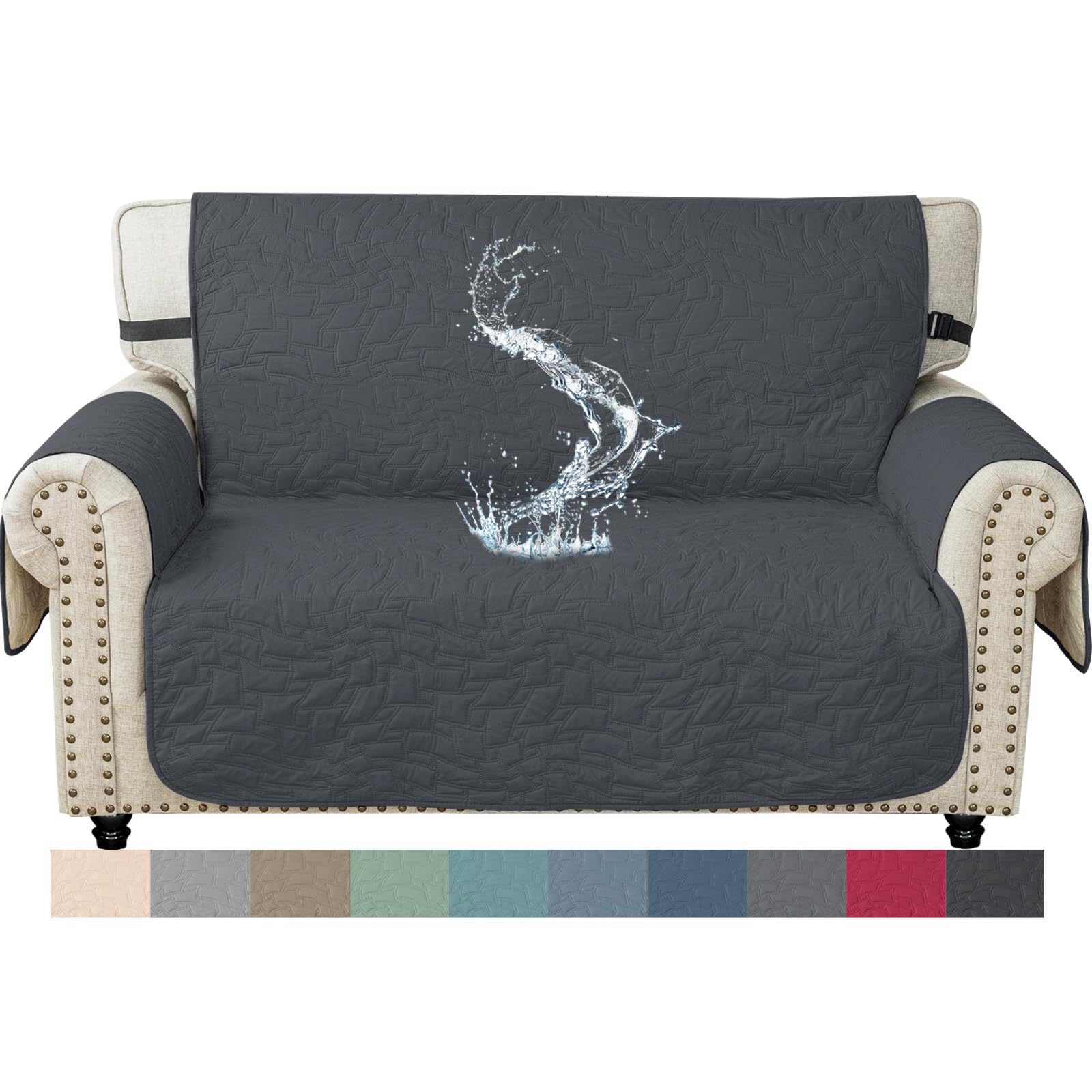 Ystyle Copri Divano 2 Posti Con Braccioli, Impermeabile Copridivano Antigraffio Gatto Cani, Universale Copridivani Trapuntato Salvadivano, Sofa Cover Antiscivolo Antimacchia, Grigio Scuro