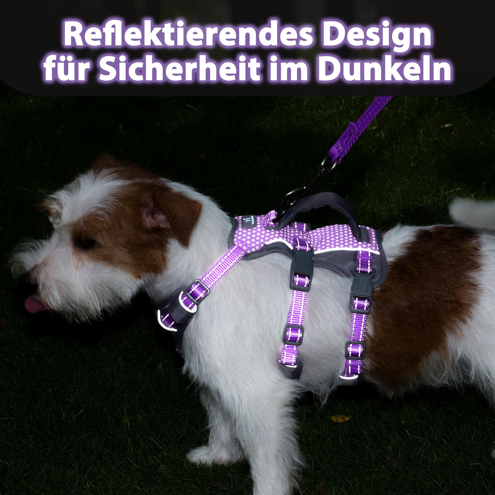 Huntboo Sicherheitsgeschirr Hund Ausbruchsicher, Panikgeschirr für Hunde, Reflektierendes Geschirr Hund mit Griff, Verstellbare Hundegeschirr für kleine, mittelgroße und große Hunde (Lavendel Lila,XS)