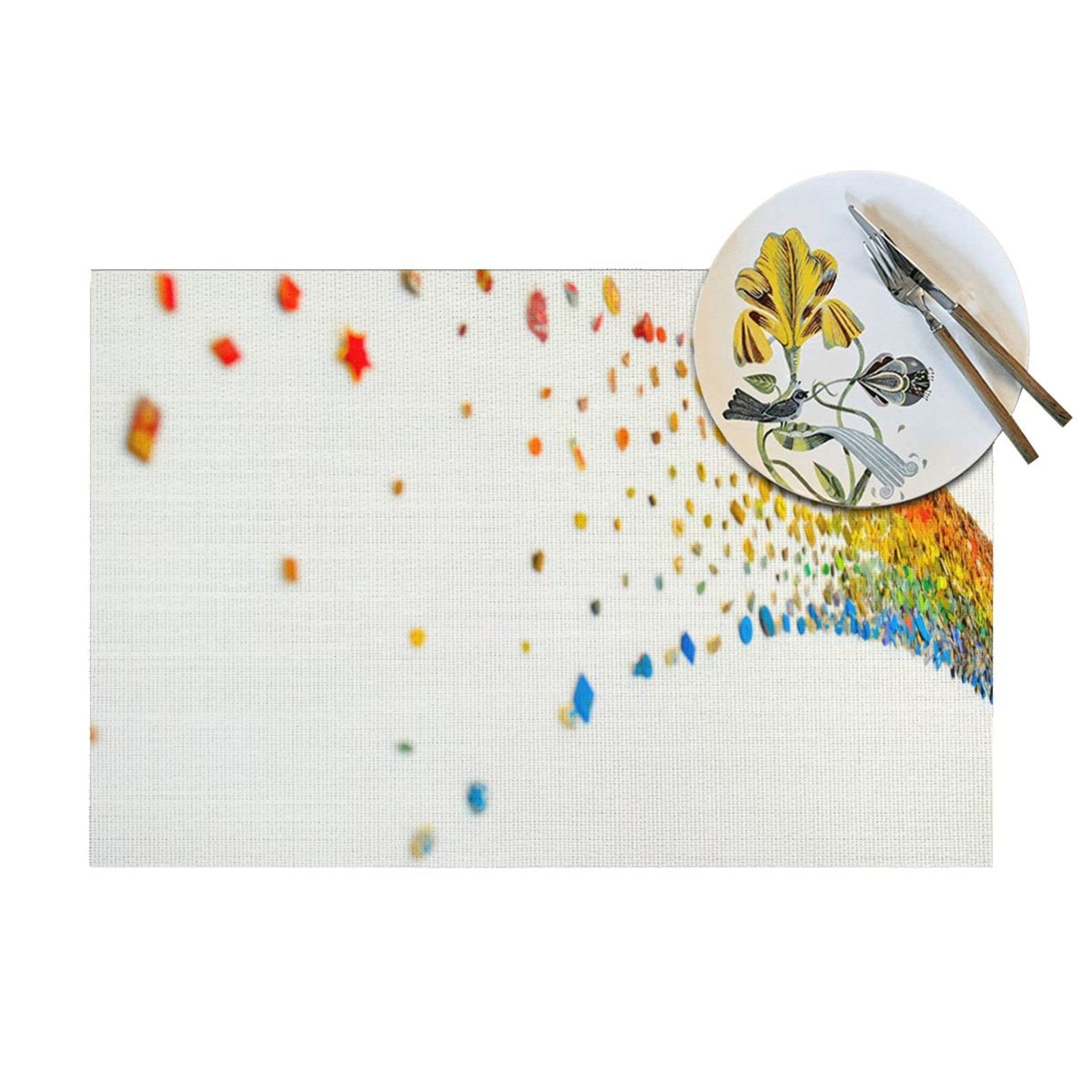 Tovaglietta con stampa arcobaleno, 45 x 30 cm, resistente al calore, antiscivolo, in tessuto PVC, per cucina, sala da pranzo, decorazione da tavolo