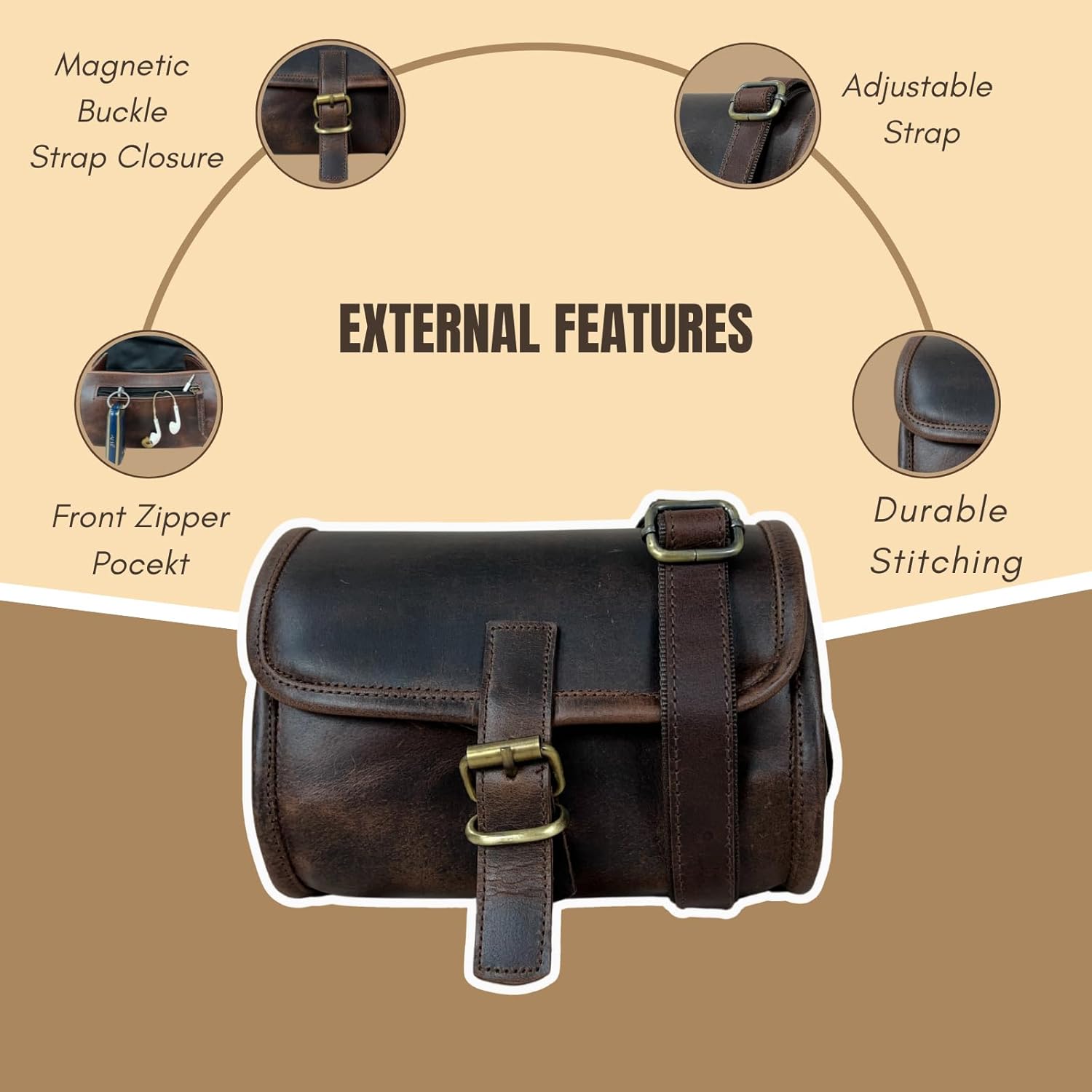 Madosh, Genuine Leather Women's Brown Saddle Crossbody Bag Girls Small Side Purse