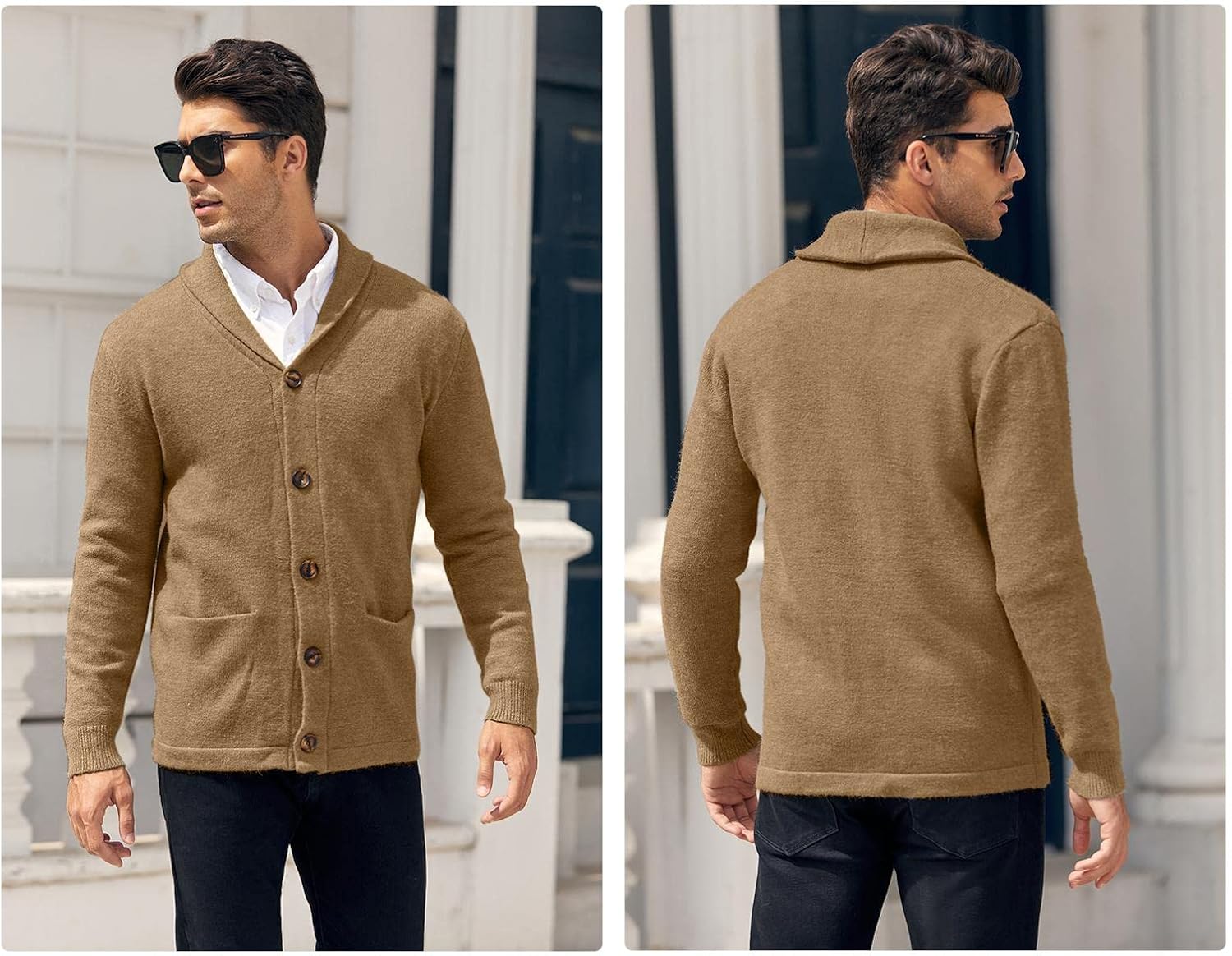 Runcati Mens Shawl Collar Cardigan Sweaters Button Down Cable Knitted Loose Fit Knitwear Open Front Sweaters Winter Outwear