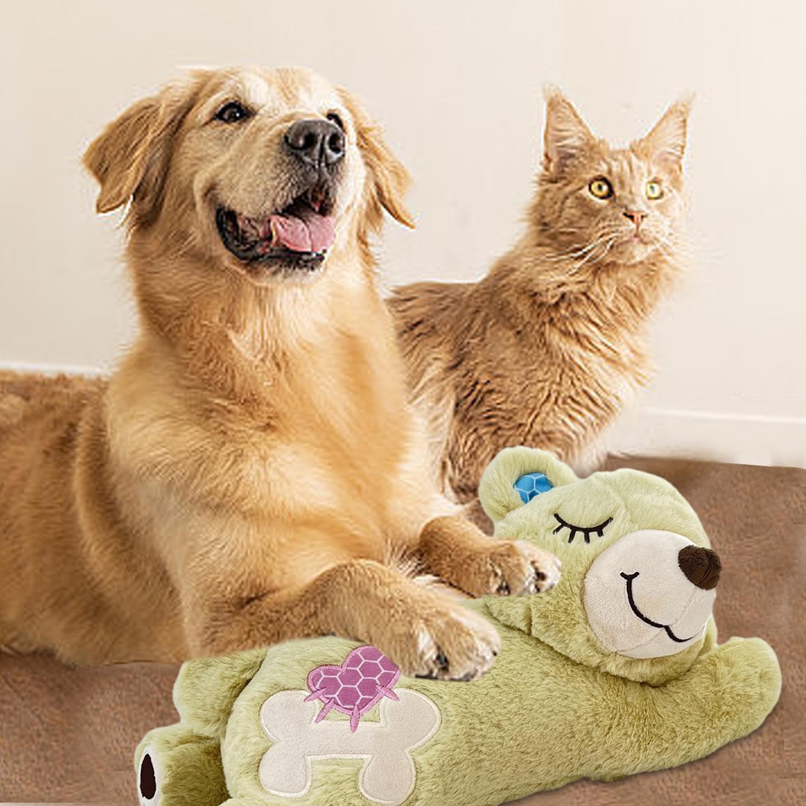 Jouet en peluche avec battement de cœur – Ours confortable pour chien de 14 cm, doux et amovible rembourré avec vibrations douces | Encourage les chats et chiots à se détendre, soutenir l'exploration