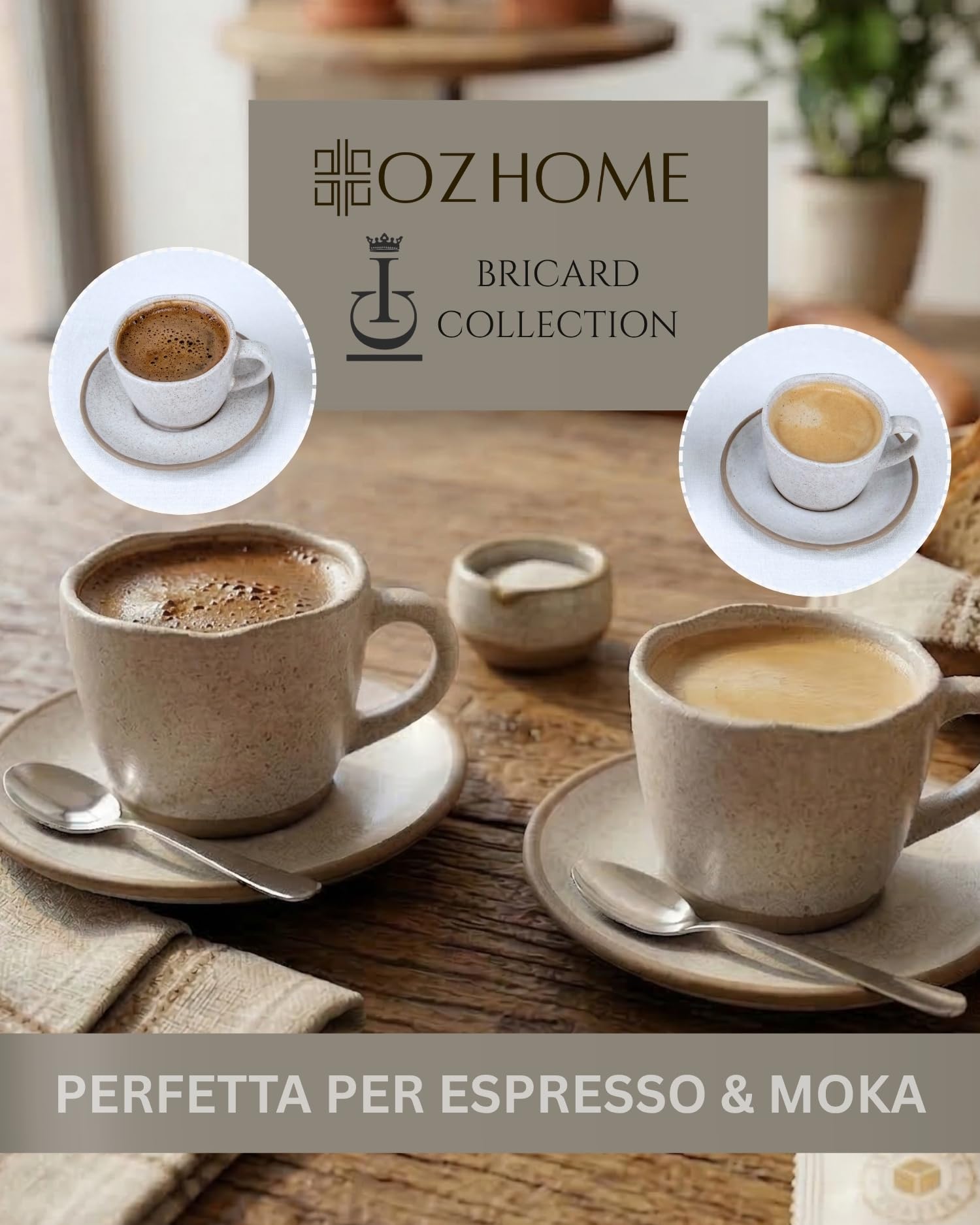 Set Tazzine da Caffè 12 Pezzi con Piattini, Servizio Espresso per 6 Persone | BRICARD Albi | 100 ml Ceramica Grigio Chiaro, Tazzine Moka e Caffè Turco, Lavastoviglie e Microonde, Idea Regalo