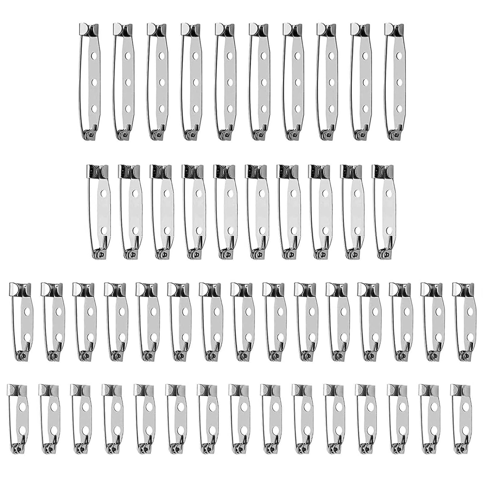 50 Pcs Brooch Pins for Crafting, Silver Modern Bar Pins with Locking Function, 20mm-38mm