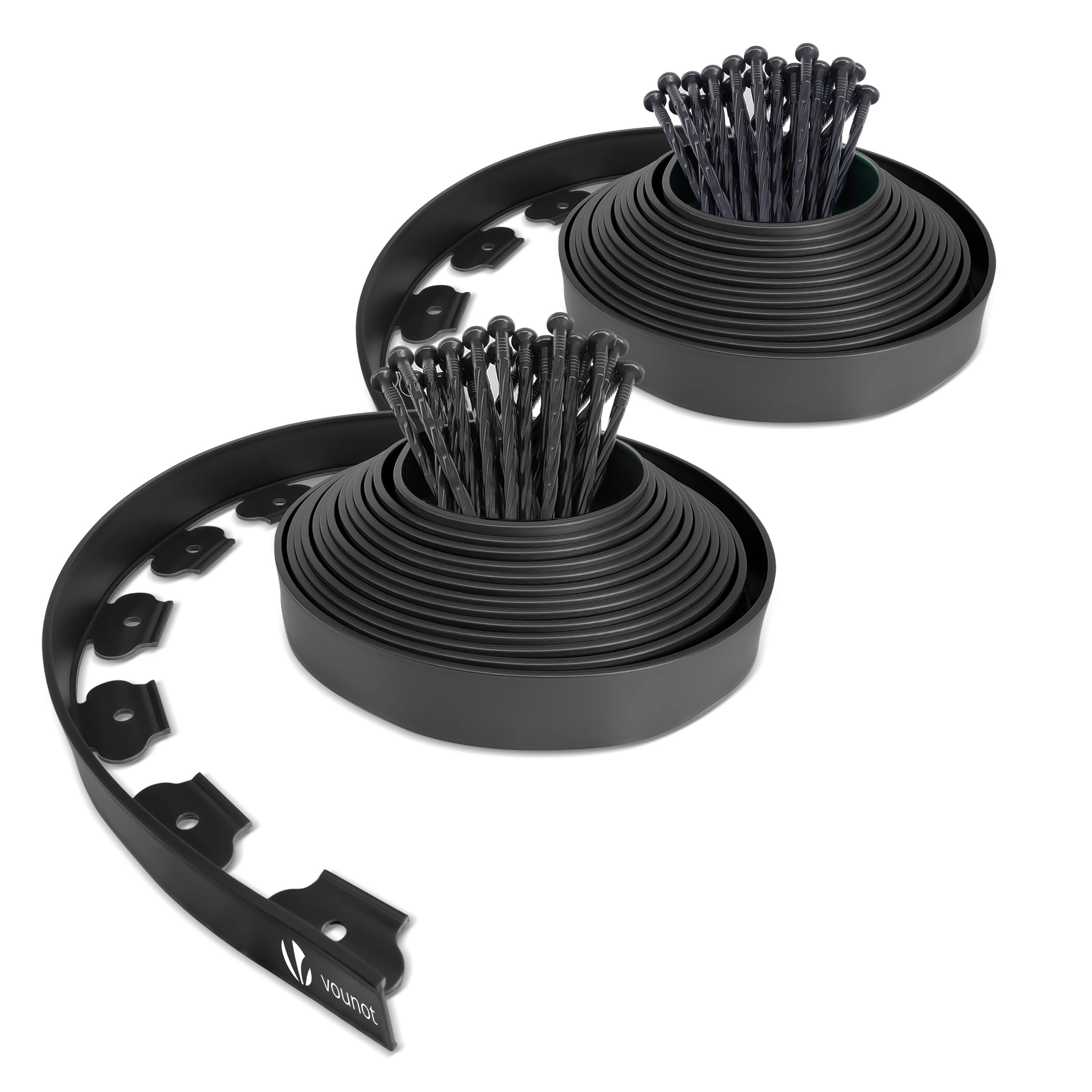 VOUNOT® Bordo Giardino Flessibile, Bordi Aiuole Plastica, con 60 Chiodi di Fissaggio, Lunghezza 20m, Altezza 5cm, Nero