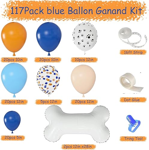 Miniatura 2 de 117 piezas de suministros de fiesta de cumpleaños de perro azul, globos de pata de perro blanco, globo de arco de hueso para niños y niñas, baby