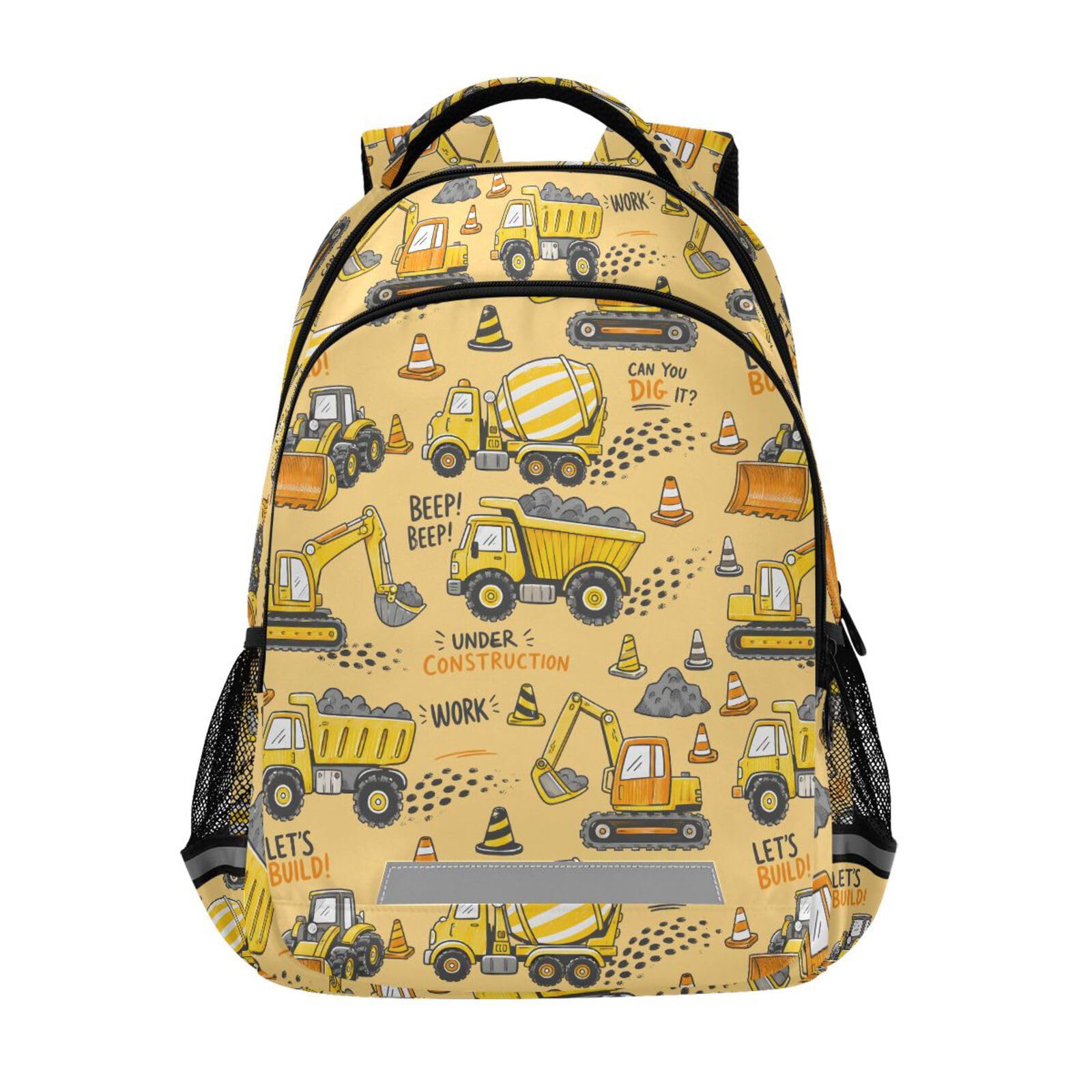 BOENLE Truck Boys Backpack Yellow Excavator Kids Elementary School Bookbag Travel Rucksack Laptop Bag