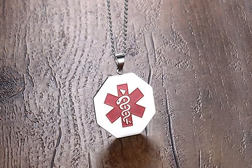 Miniatura 5 de VNOX Collar con colgante personalizado de acero inoxidable con grabado personalizado para identificación de alerta médica de emergencia para hombres