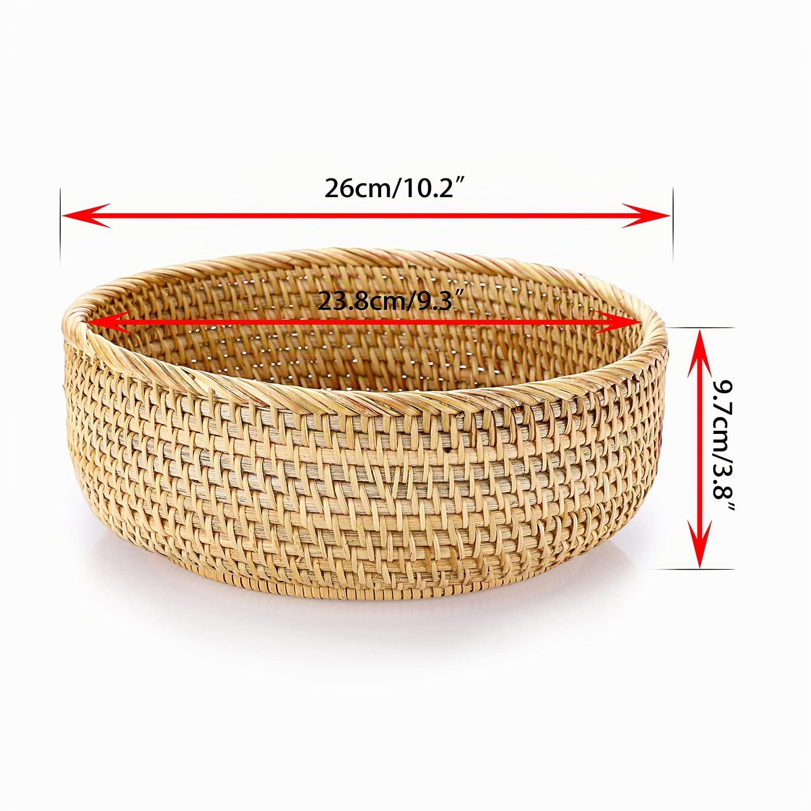 IGNPION Cestino rotondo in rattan per frutta, pane, cestini da portata, ciotole per snack, ideale per tavolo, scrivania, bancone, cestini decorativi per la conservazione
