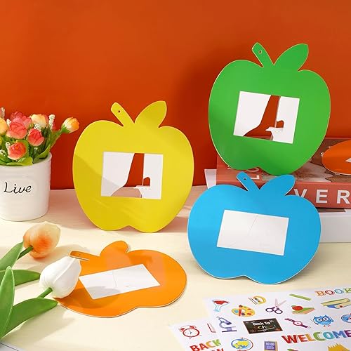 Miniatura 5 de Whaline Juego de 40 marcos de fotos para el regreso a la escuela, 30 marcos de fotos en forma de manzanas, 10 hojas de calcomanías para el primer