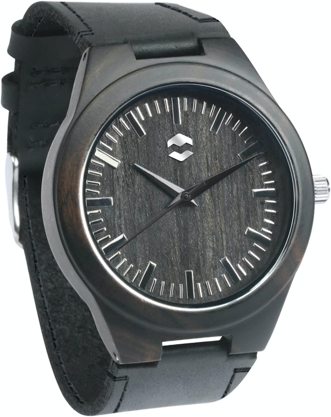 Quantum MMNT Men's Dark Wooden Watch w/Genuine Brown Leather Strap and Japanese Analog Miyota Quartz Movement