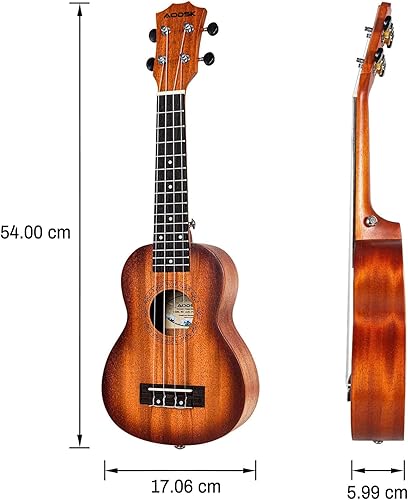 Miniatura 22 de AODSK Ukelele soprano para principiantes, kit de ukelele de 21 pulgadas con bolsa de concierto, correa, sintonizador de cuerda de nailon, 4 púas