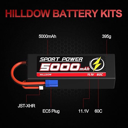 Miniatura 2 de Hilldow Batería Lipo de 11.1 V 3S 60C 5300mAh Lipos Hard Case Baterías recargables con conector EC5 para automóviles 18 110 RC camiones de control
