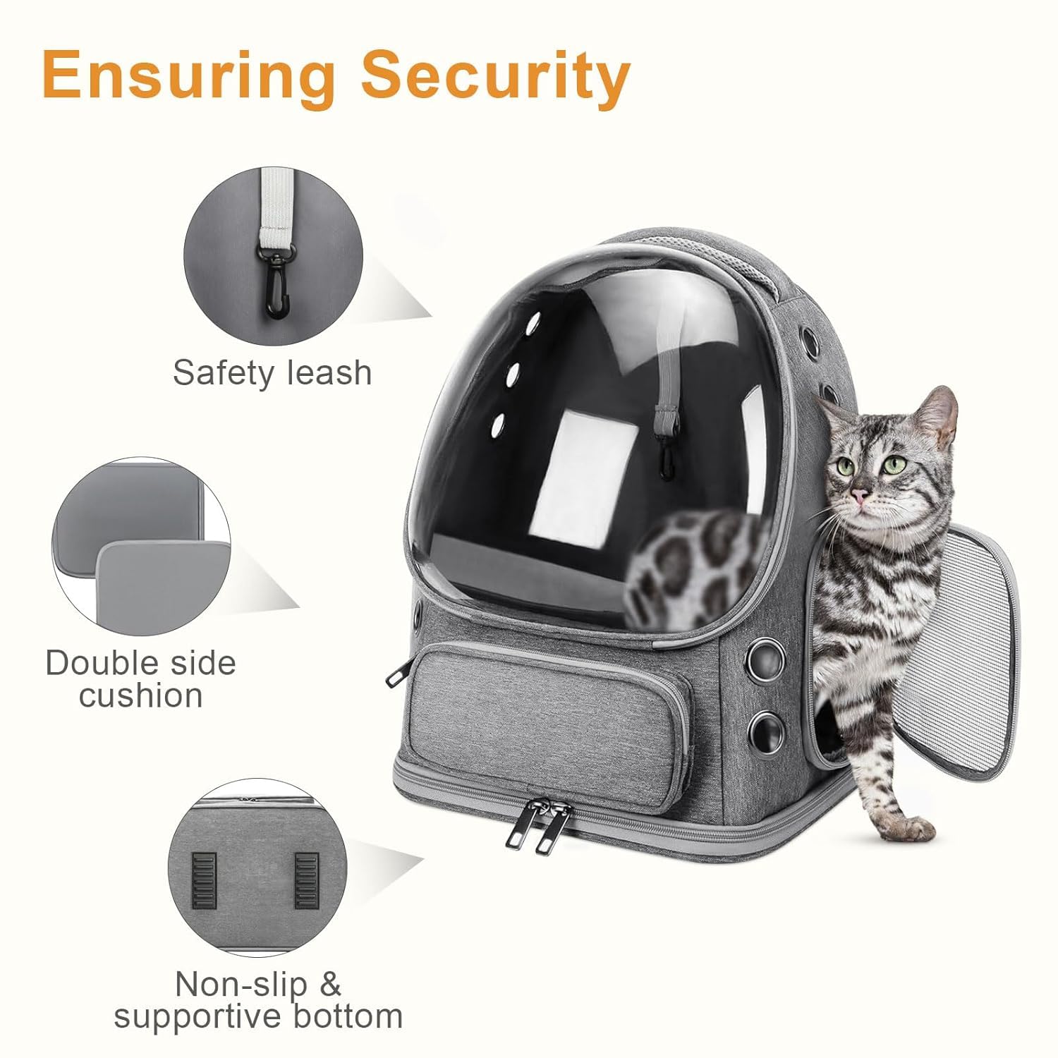AMPLIN Cat Backpack Carrier, Breathable Kittens Bubble Backpack Large Space Puppy Carrier Backpack for Kitty Small Dog, Foldable Transparent Pet Travel Bag Up to 20 lbs 4