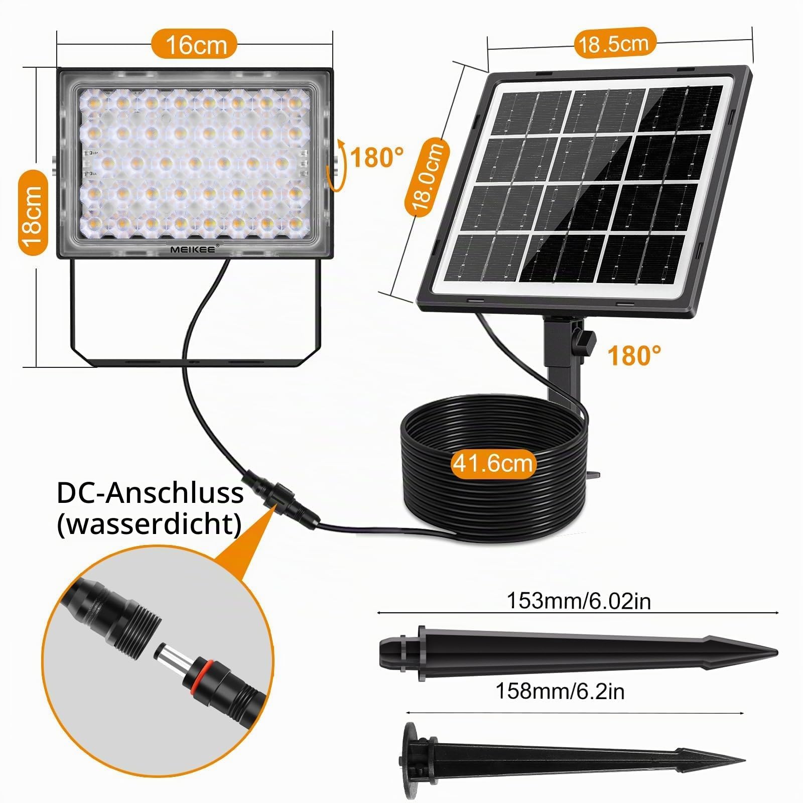 MEIKEE RGB Strahler 30W Solar Strahler Bunt IP66 Wasserdicht Solarlampen