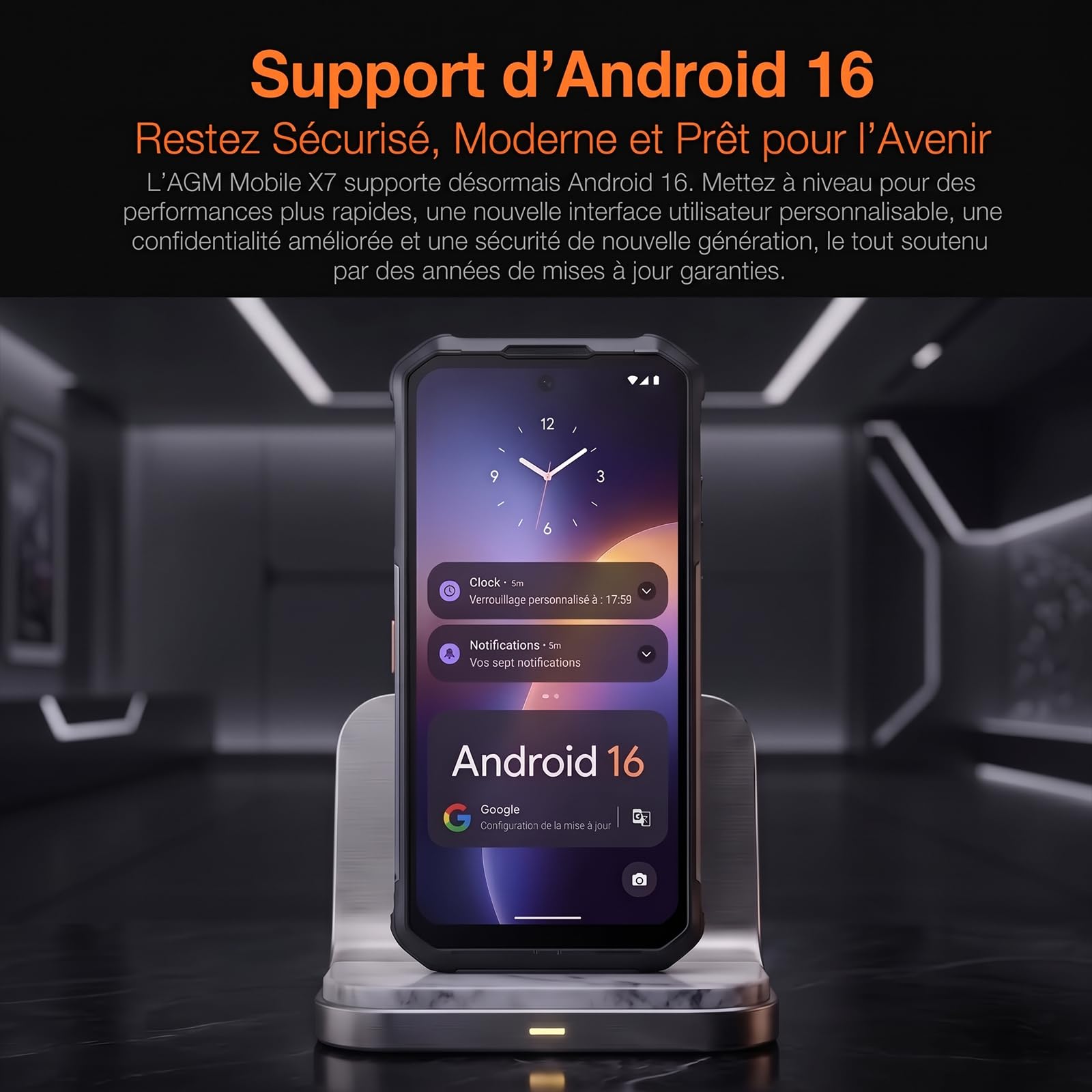 AGM X7 Smartphone Incassable 5G, Android 16, NFC，Écran FHD+ 6,72" 120Hz