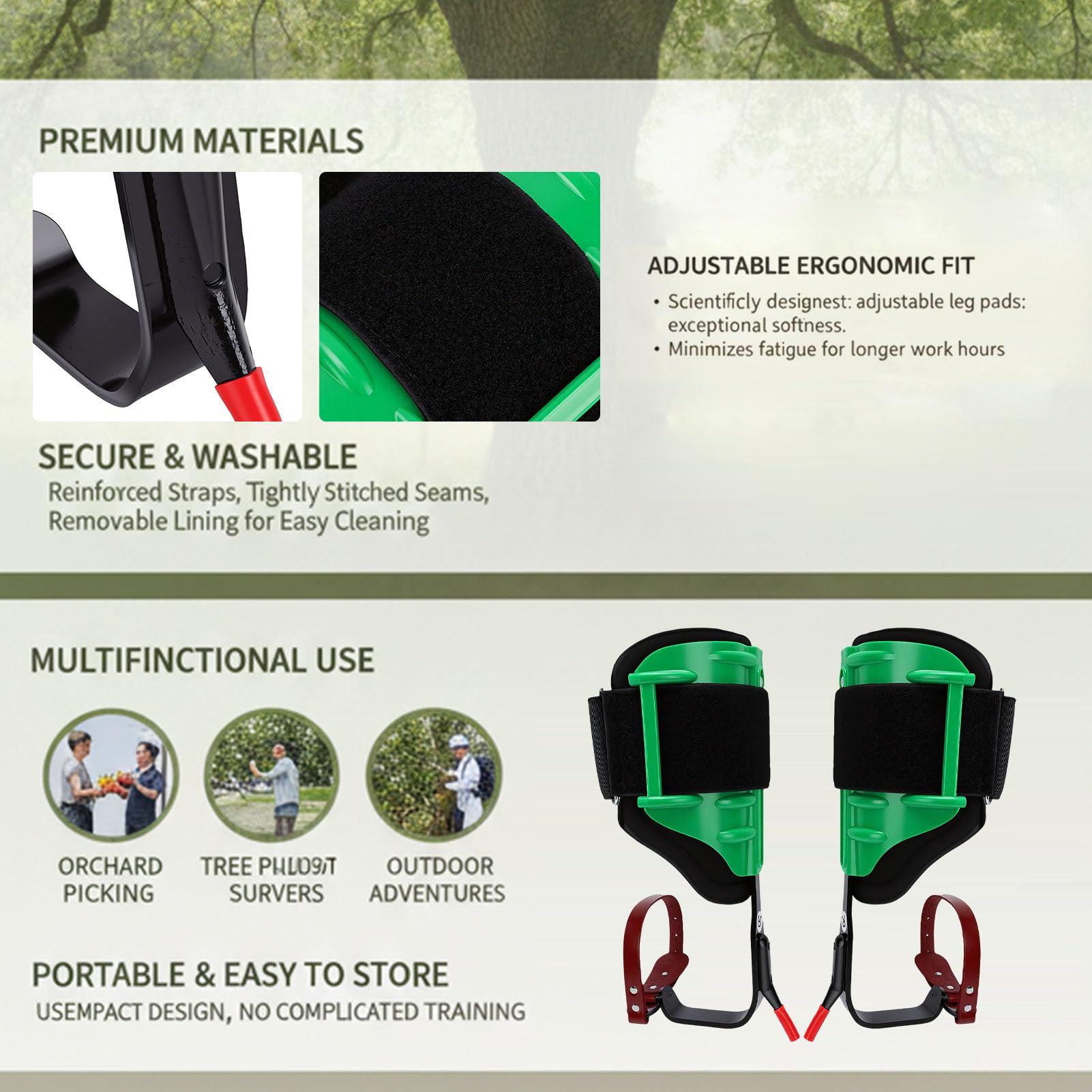Sxhlseller Kit de Picos para Trepar árboles, Equipo Ajustable para Trepar árboles con Almohadillas y Correas Ergonómicas para Las Piernas, para Recolección de Frutas, Jardinería y Trabajo Al Aire