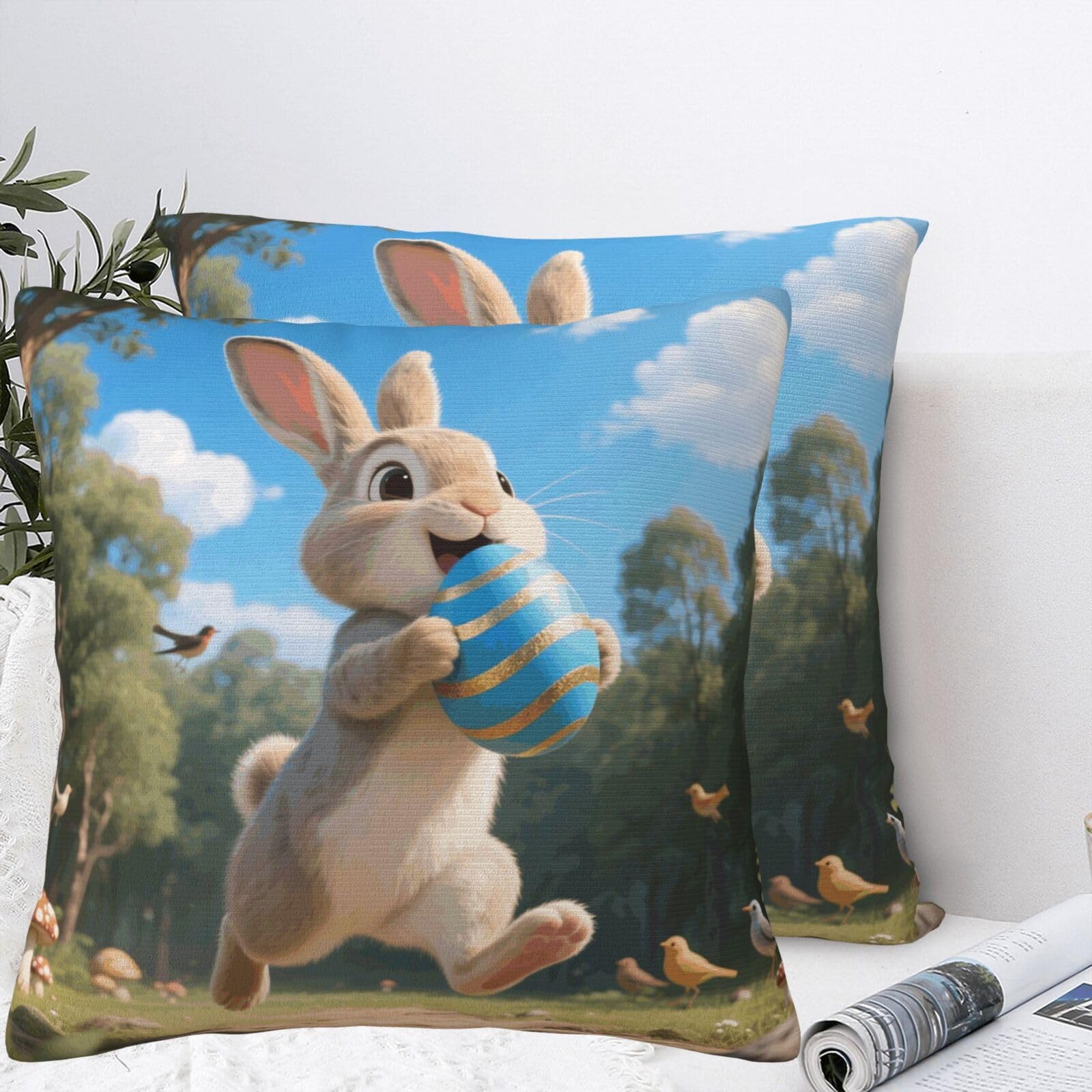 LMNGH Bunny Egg Plush Throw Pillow Covers 16"X16",Soft Cozy Couch Cushion Covers Decorative Pillow Cases for Holiday Home Bedroom Sofa Decors