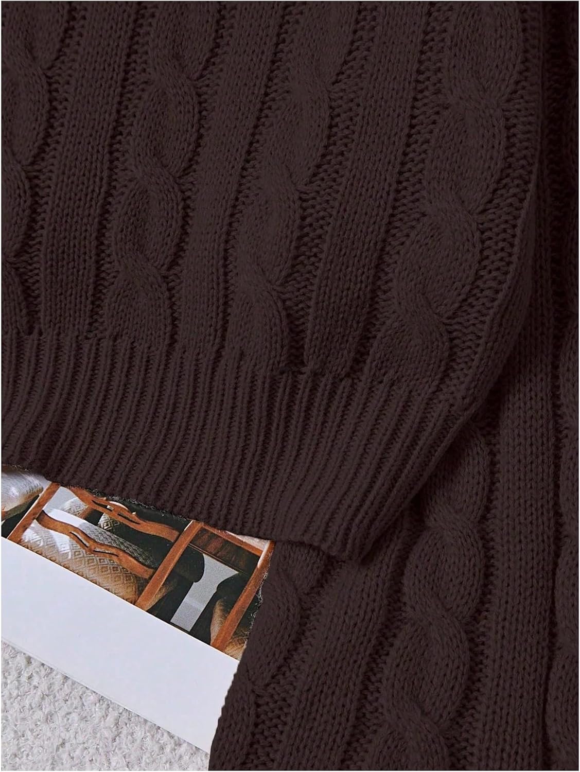 SOLY HUX Women's Cable Knit Crop Sweater Crew Neck Long Sleeve Knit Tops Fall Pullover Clothes - Image 4