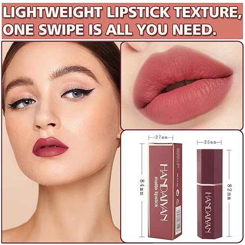 Miniatura 6 de CAHIUYOA 2 unidades de lápiz labial mate color nude, terciopelo suave, impermeable, de larga duración, hidratante antiadherente, altamente