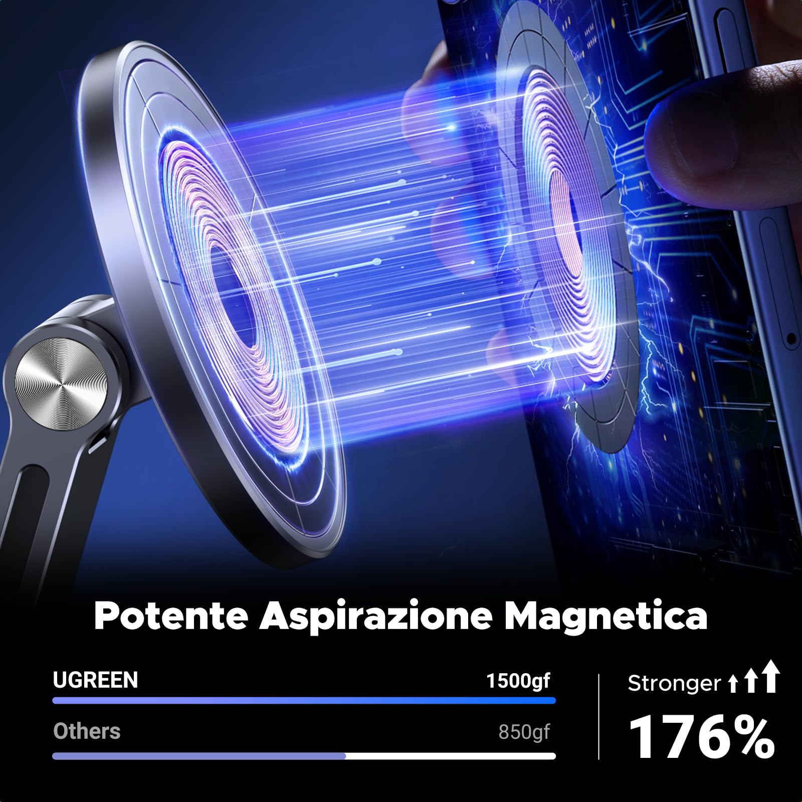 UGREEN Supporto Magnetico Magsafe da Tavolo Pieghevole con Anello in Metallo, Porta Cellulare Scrivania, Compatibile con iPhone 16 Plus Pro Max/15/14/13, Galaxy S23 Argento