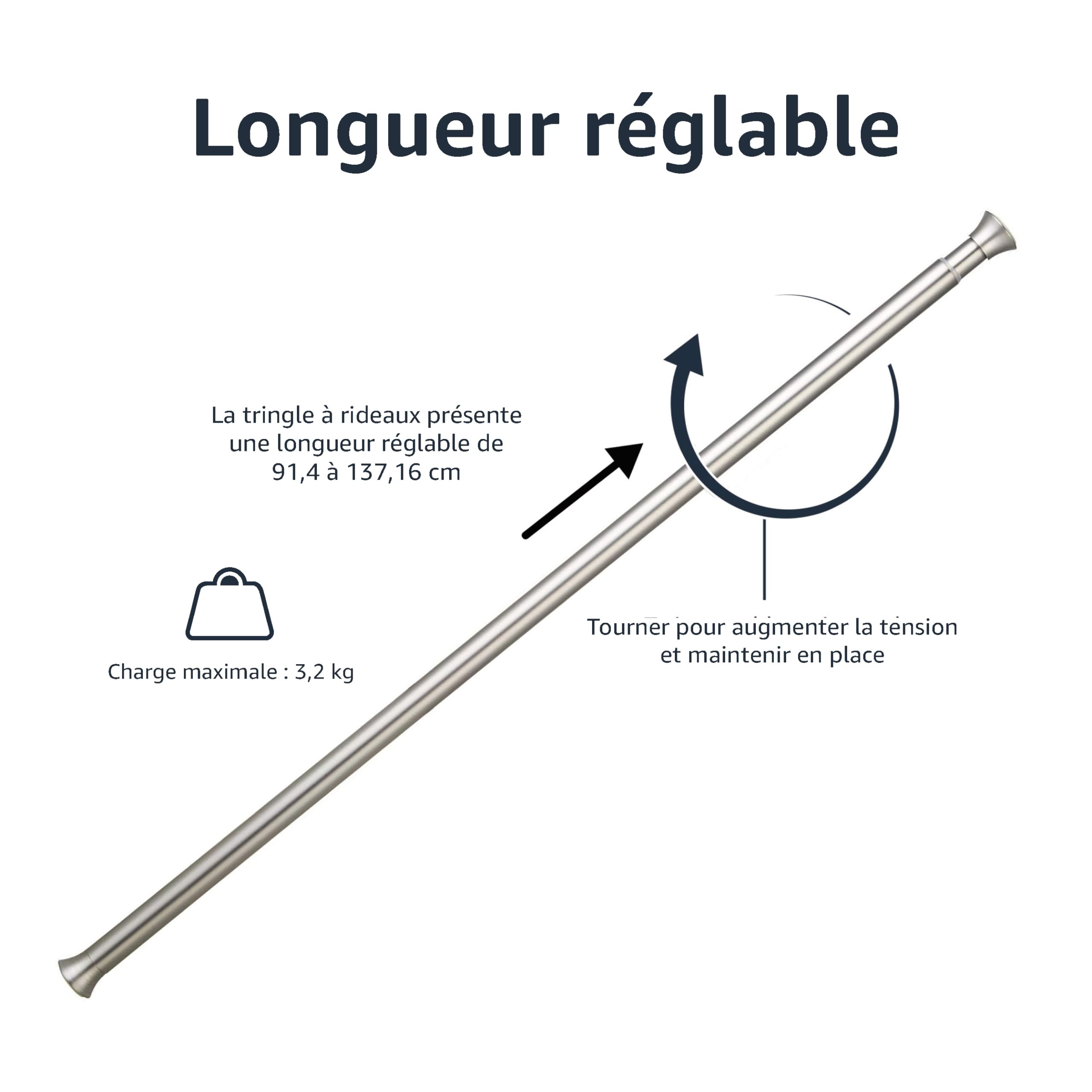 Amazon Basics Tringle de rideau de douche extensible ajustable nickel 61-91 cm