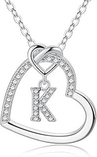 M MOOHAM Easter Gifts for Kids Teen Girls - Cubic Zirconia Heart Pendant Initial Necklace, Dainty Initial Letter A - Z Necklace Jewelry Easter Gifts for Kids Girls Women