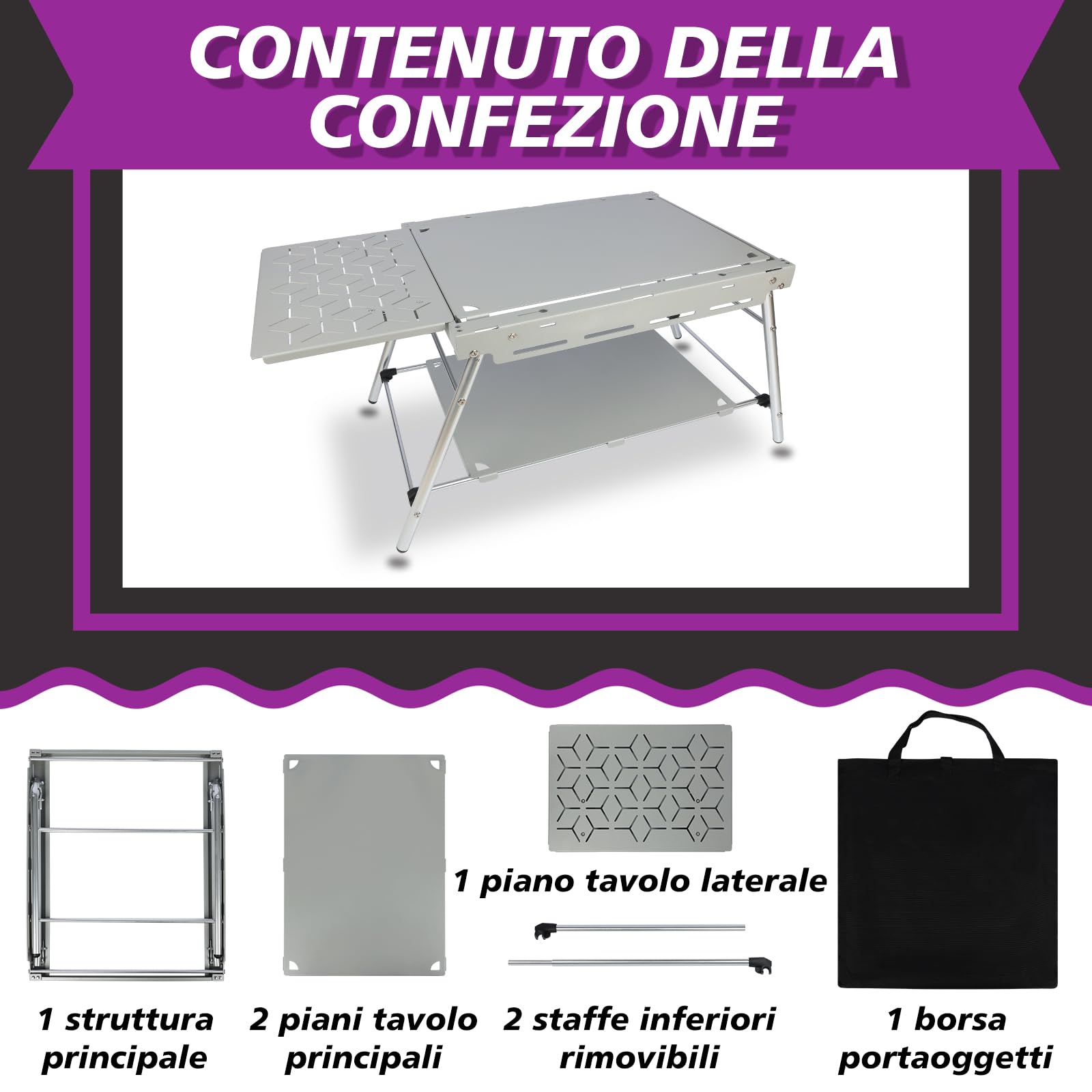supregear Tavolo Pieghevole da Campeggio Outdoor, Telaio in Lega di Alluminio Leggero con Borsa da Trasporto Oxford Durevole, Facile da Montare e Design Pieghevole, Ideale per Giardino, Cena