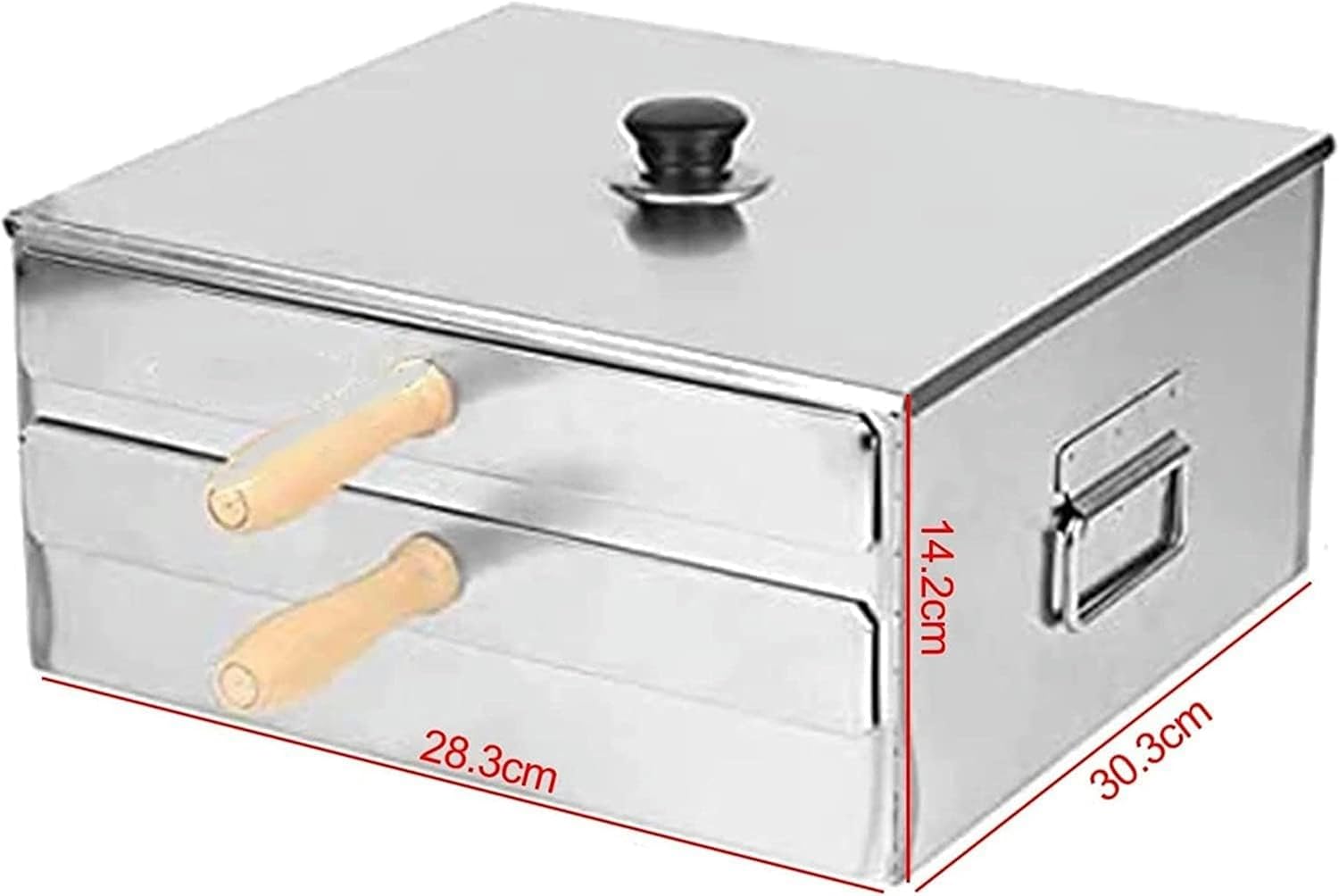 Multifunction Cooking Machine, 2- Layer Rice Noodle Rolls Steamer, Stainless Steel Steamed Machine with Removable Lid & Wooden Handle