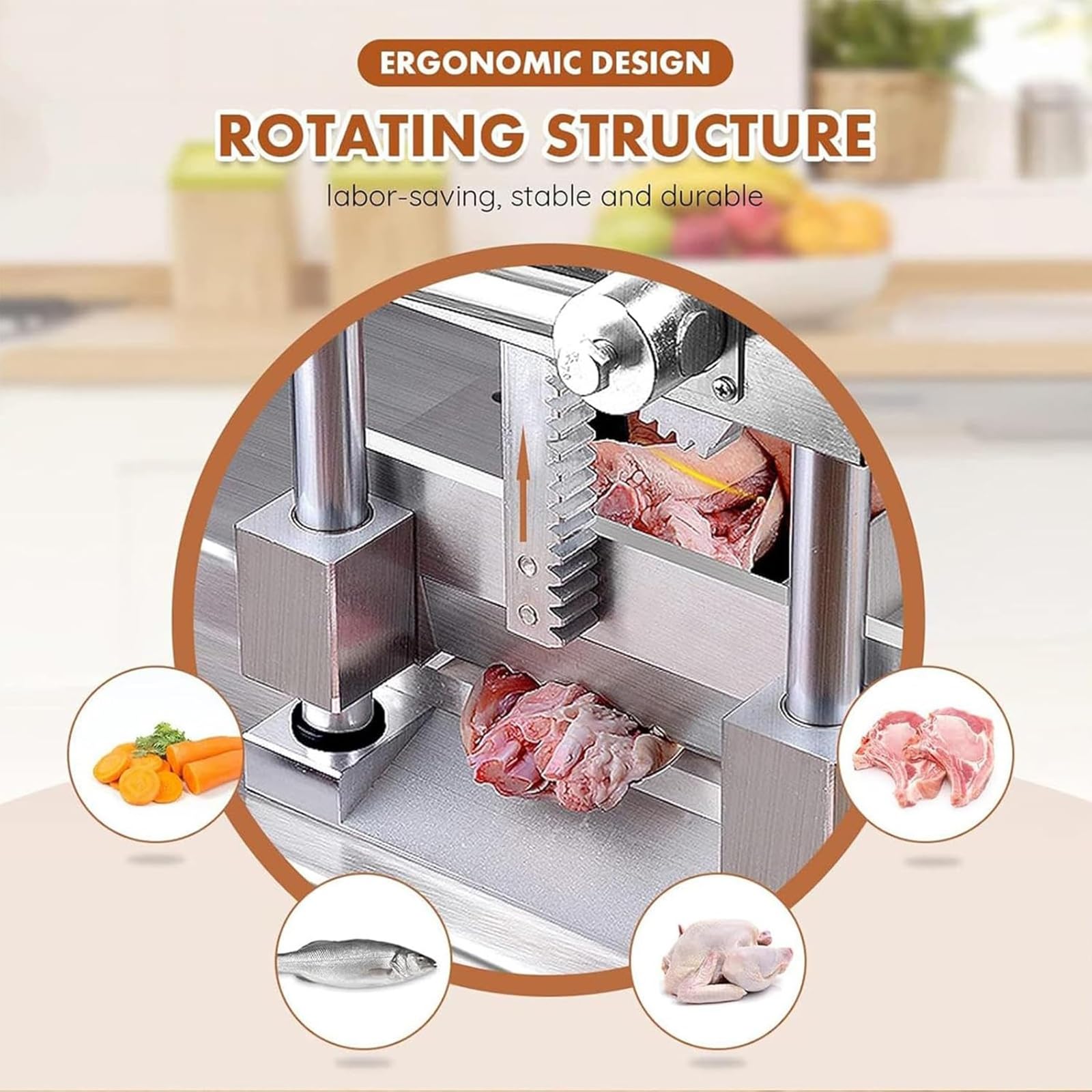 Cortador manual de huesos, picador de carne resistente con hoja de acero y bandeja de carne, perfecto para carne de res, cabra, cerdo y pescado, herramienta de corte eficiente y duradera